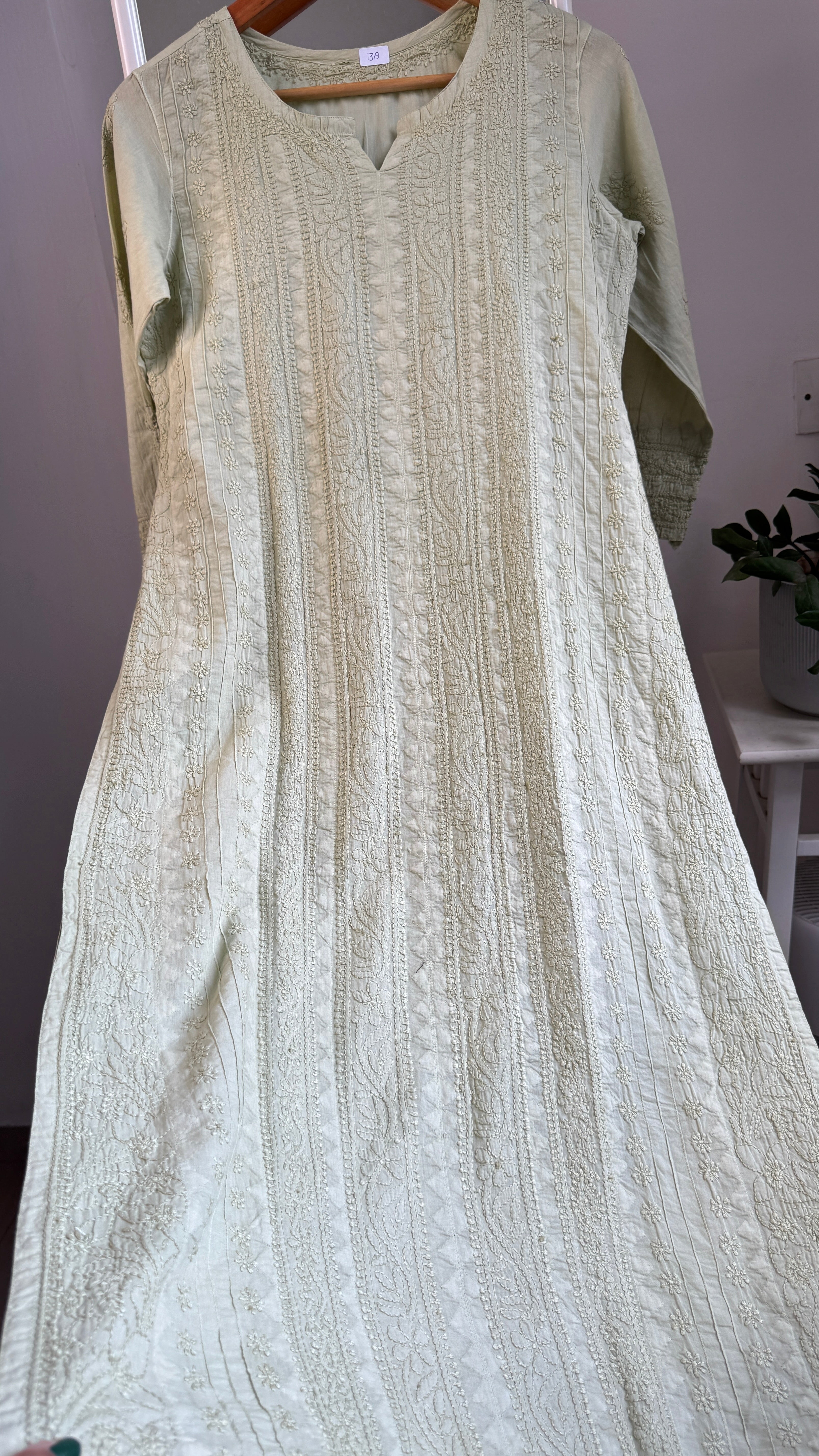 Pure Cotton Chikankari Full Jaal Kurti - Sheen Green - Gul Collection