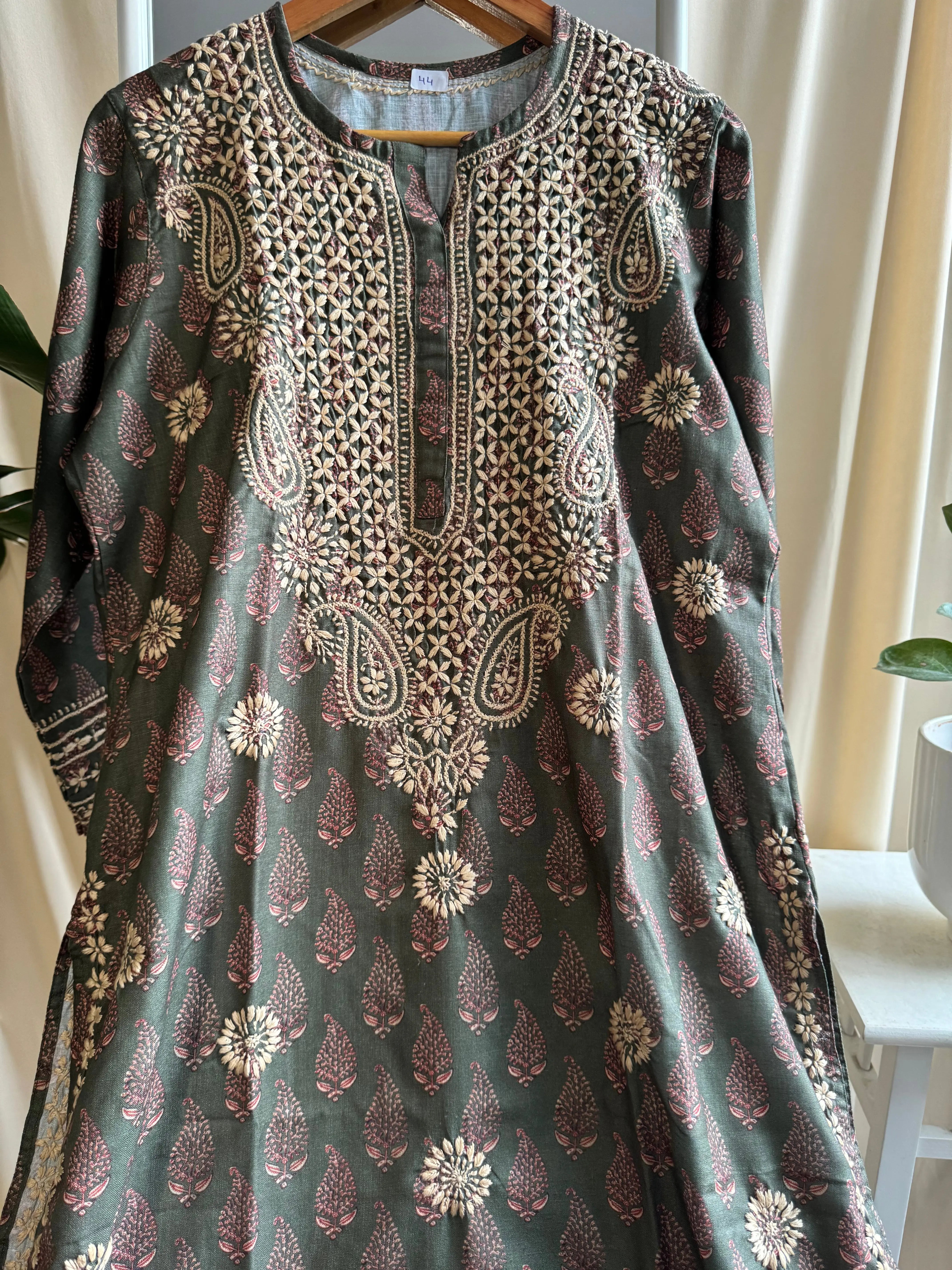 Cotton Printed Chikankari Kurti - Green ARIAA CHIKANKARI