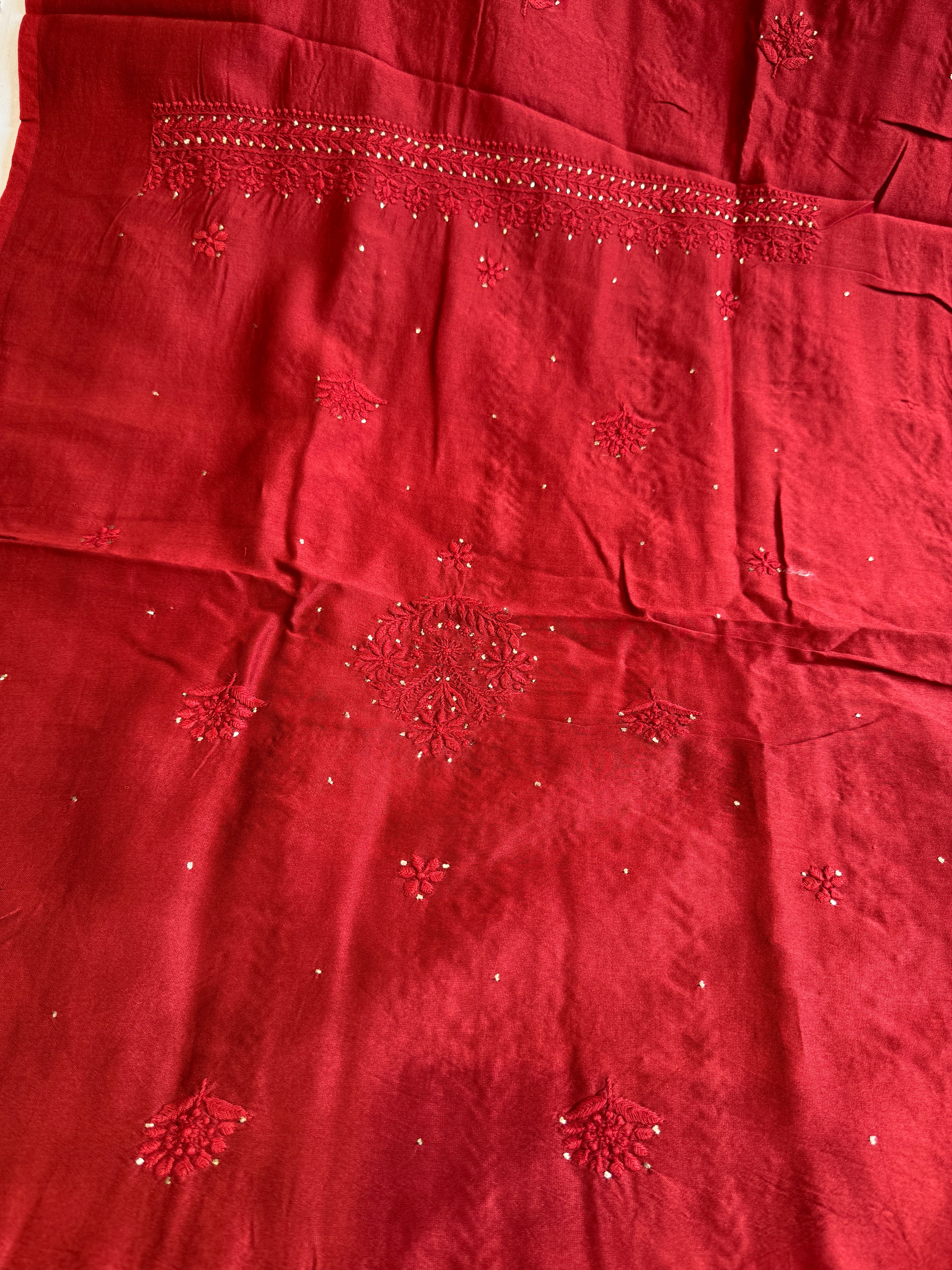 Chanderi Length Mukaish with Dupatta - Red ARIAA CHIKANKARI