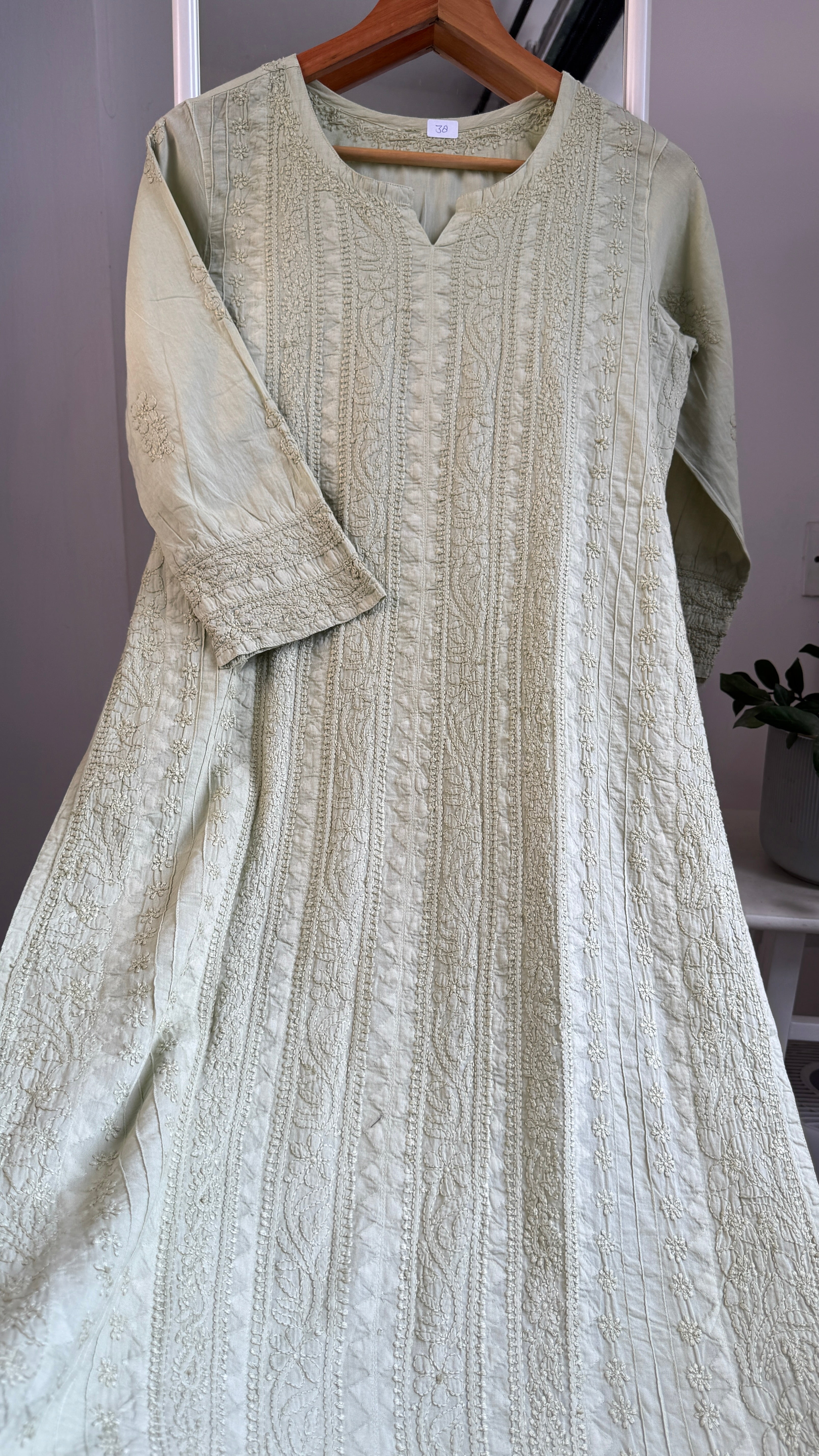 Pure Cotton Chikankari Full Jaal Kurti - Sheen Green - Gul Collection