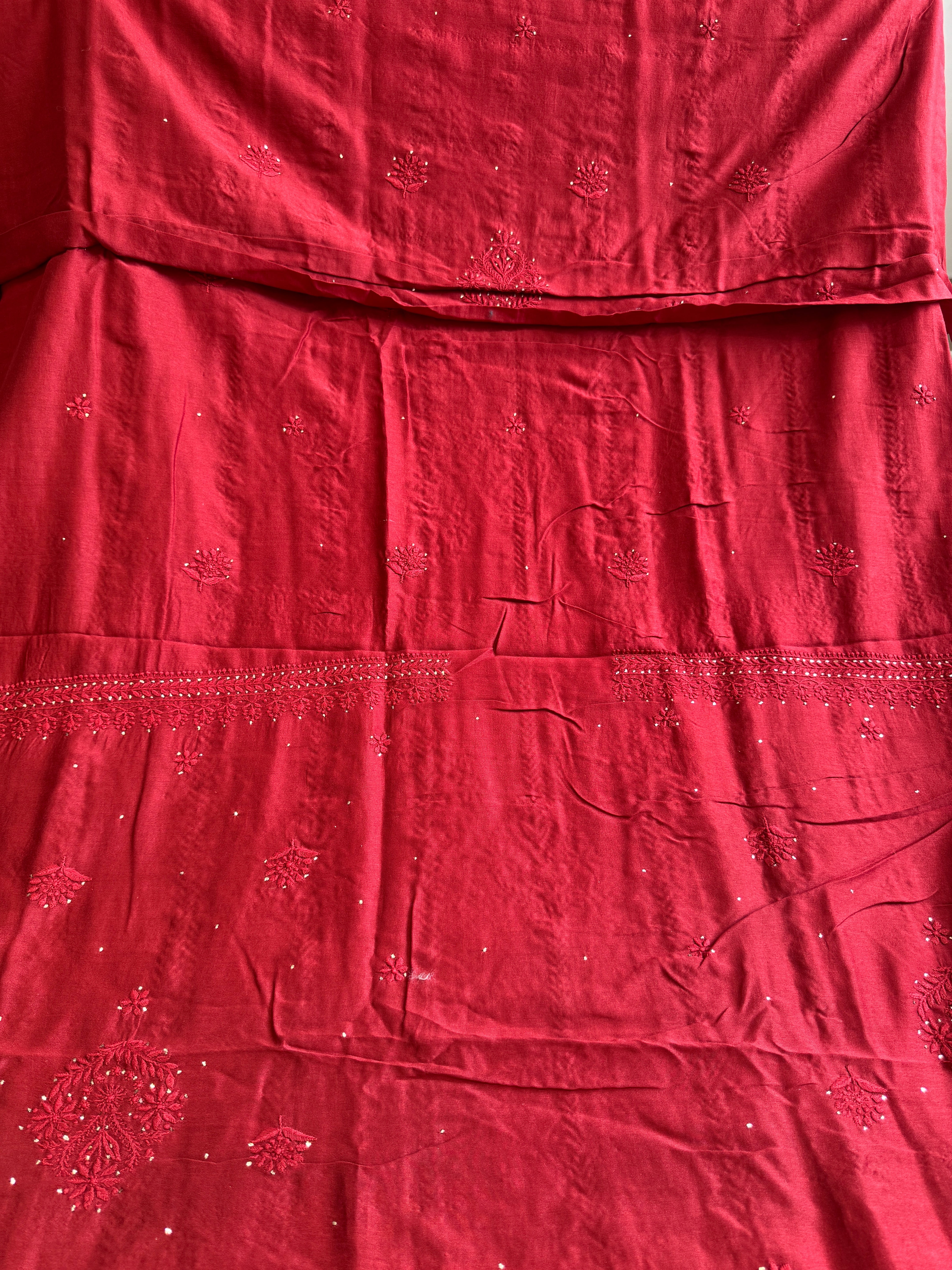 Chanderi Length Mukaish with Dupatta - Red ARIAA CHIKANKARI