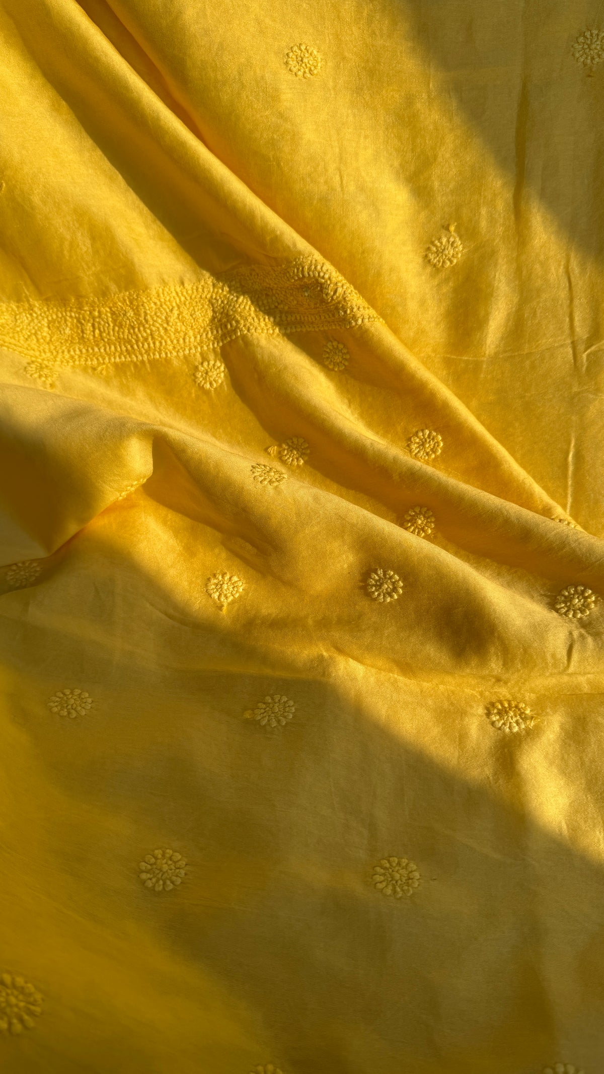 Chanderi Chikankari Kurta Length - Mens- Yellow