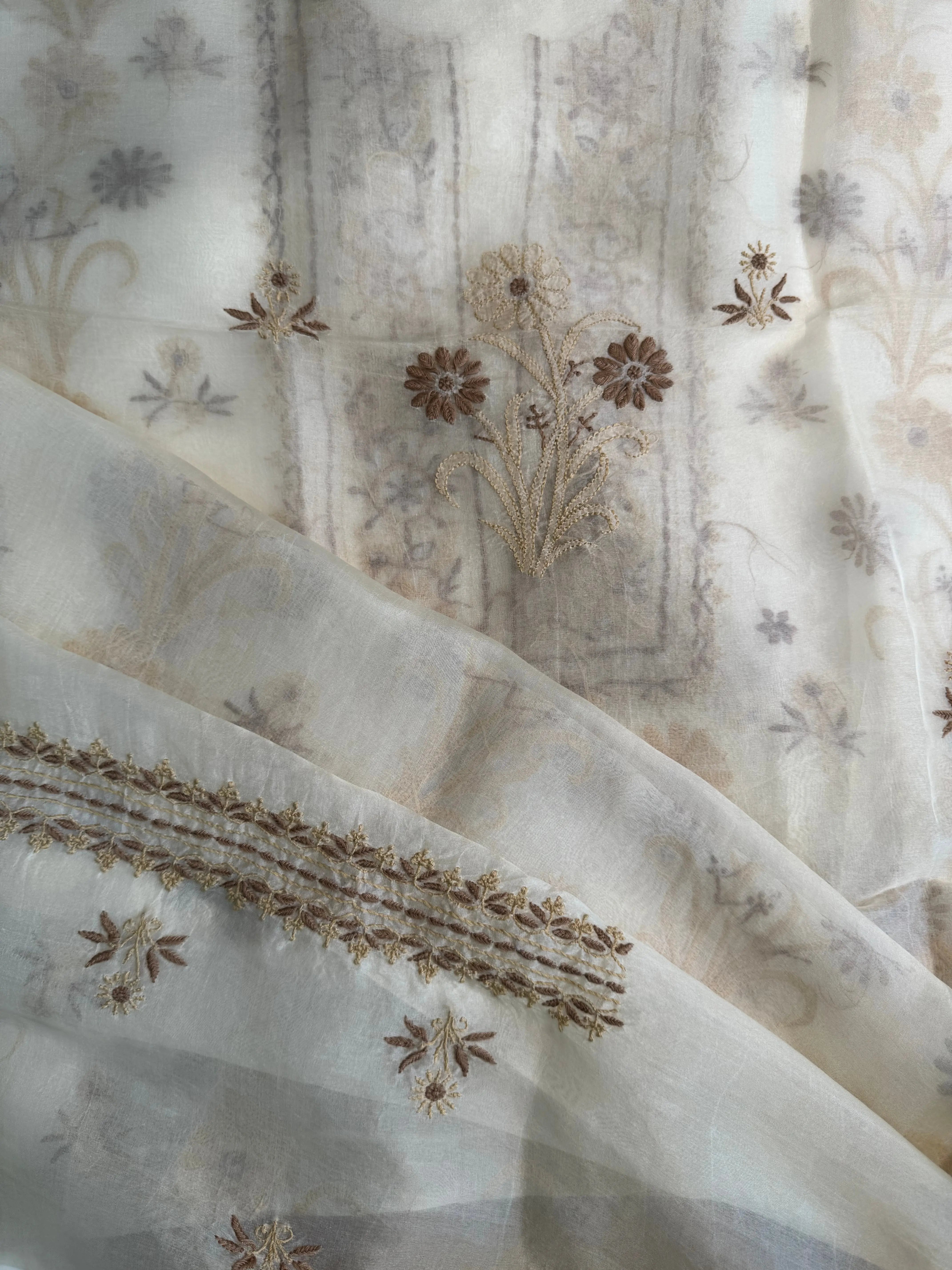 Organza Length with Dupatta - Beige ARIAA CHIKANKARI