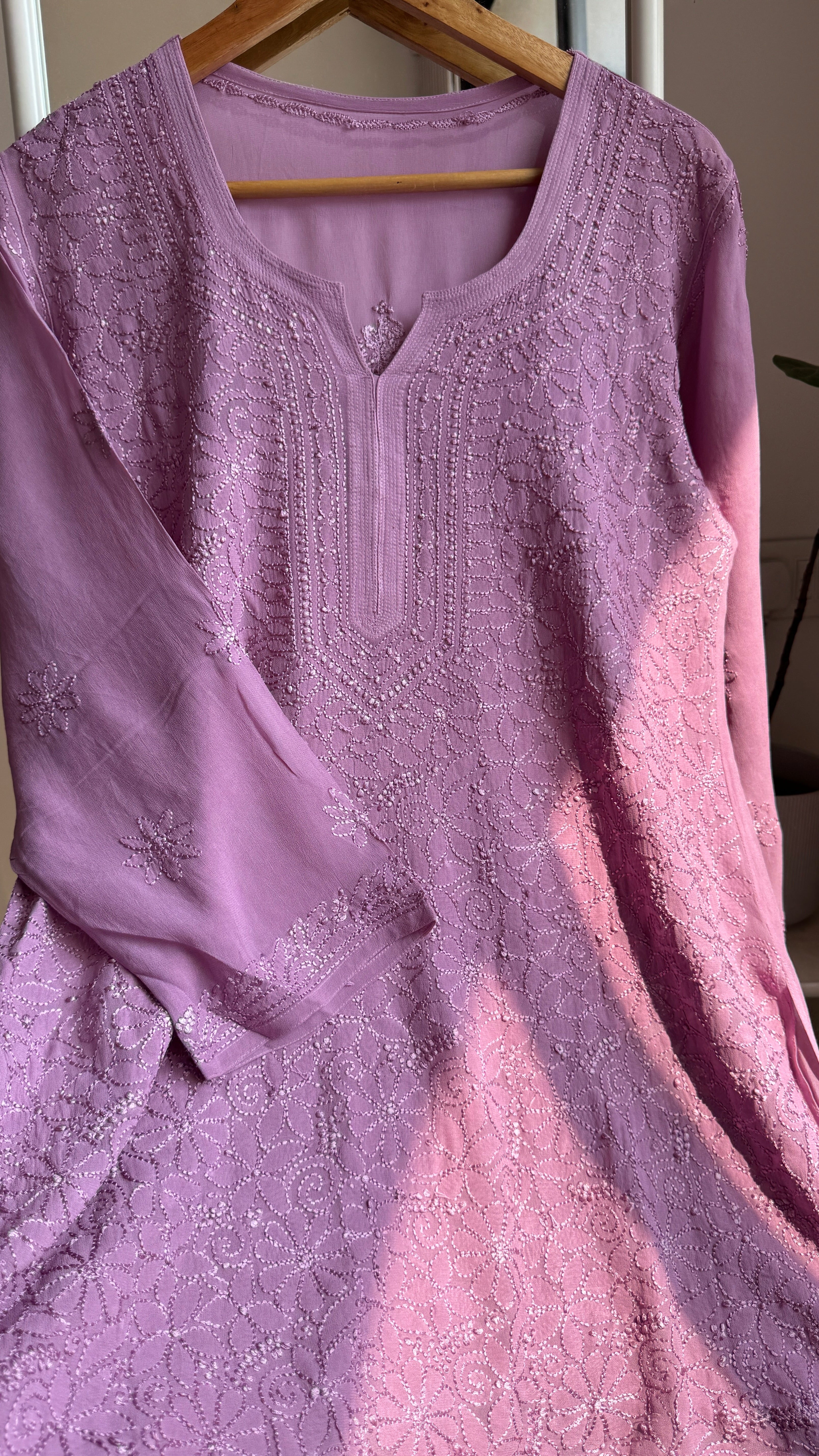 Chikankari Viscose Georgette short Top in Mauve