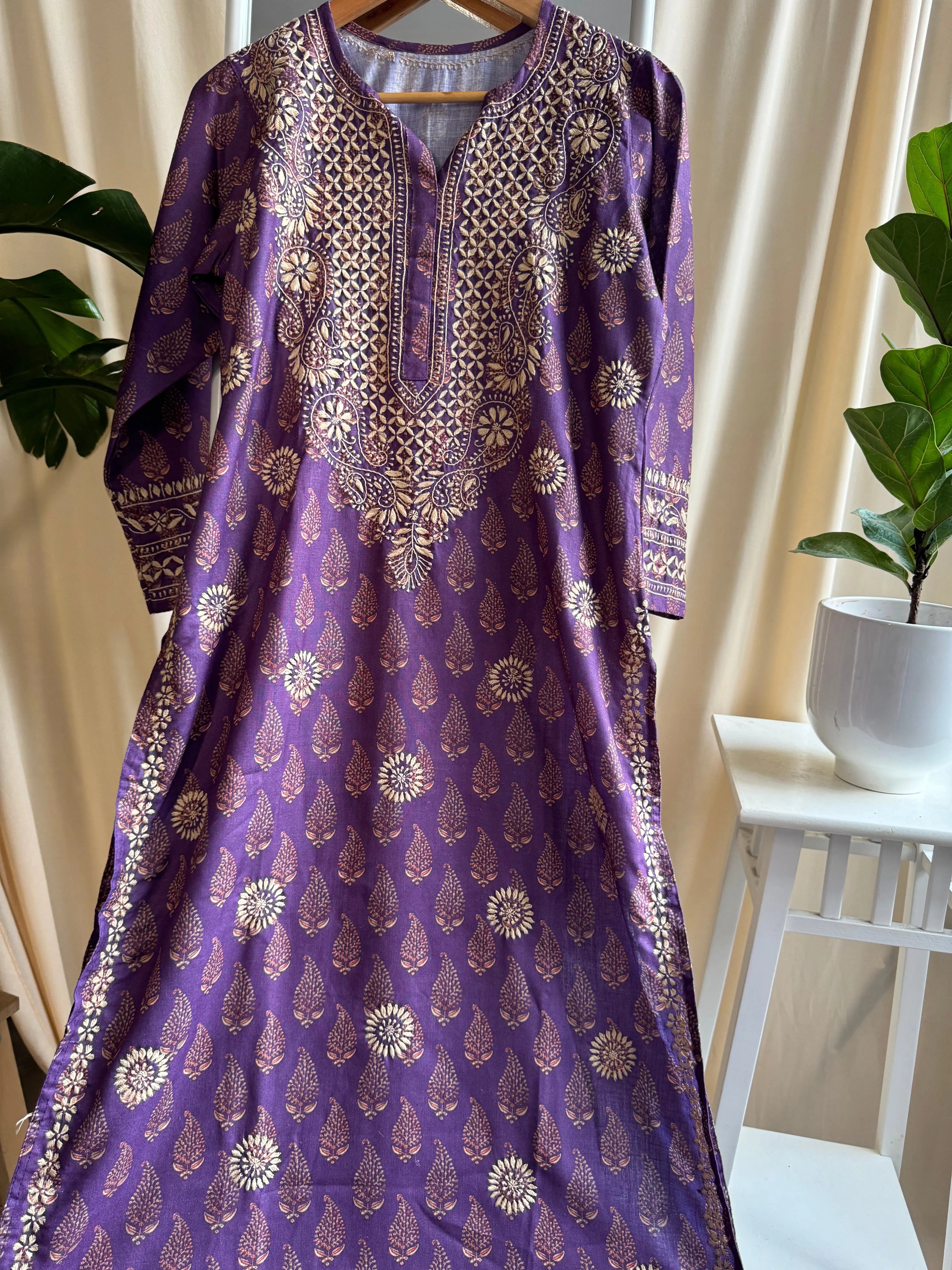 Cotton Chikankari Kurti - Purple ARIAA CHIKANKARI