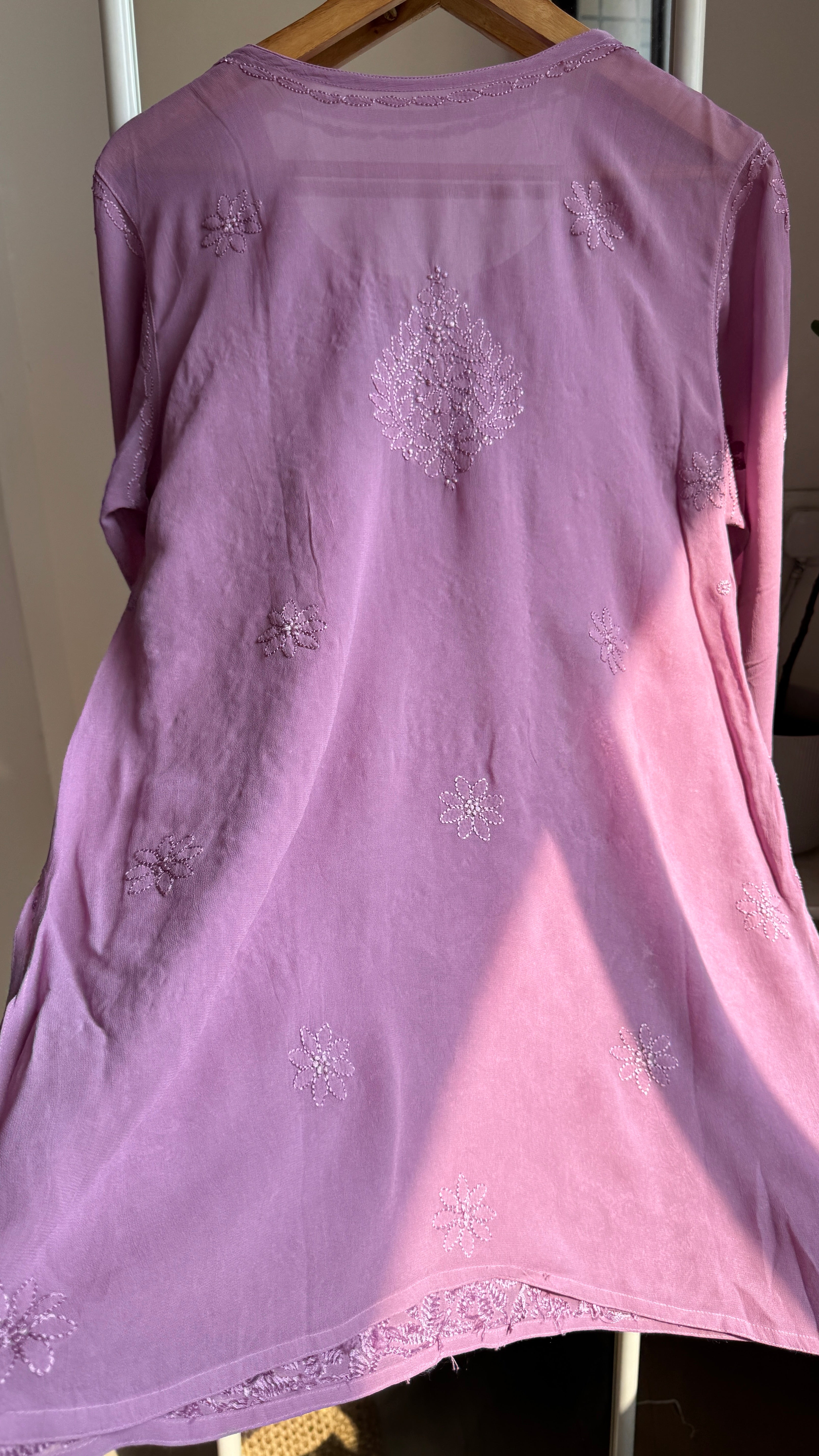 Chikankari Viscose Georgette short Top in Mauve