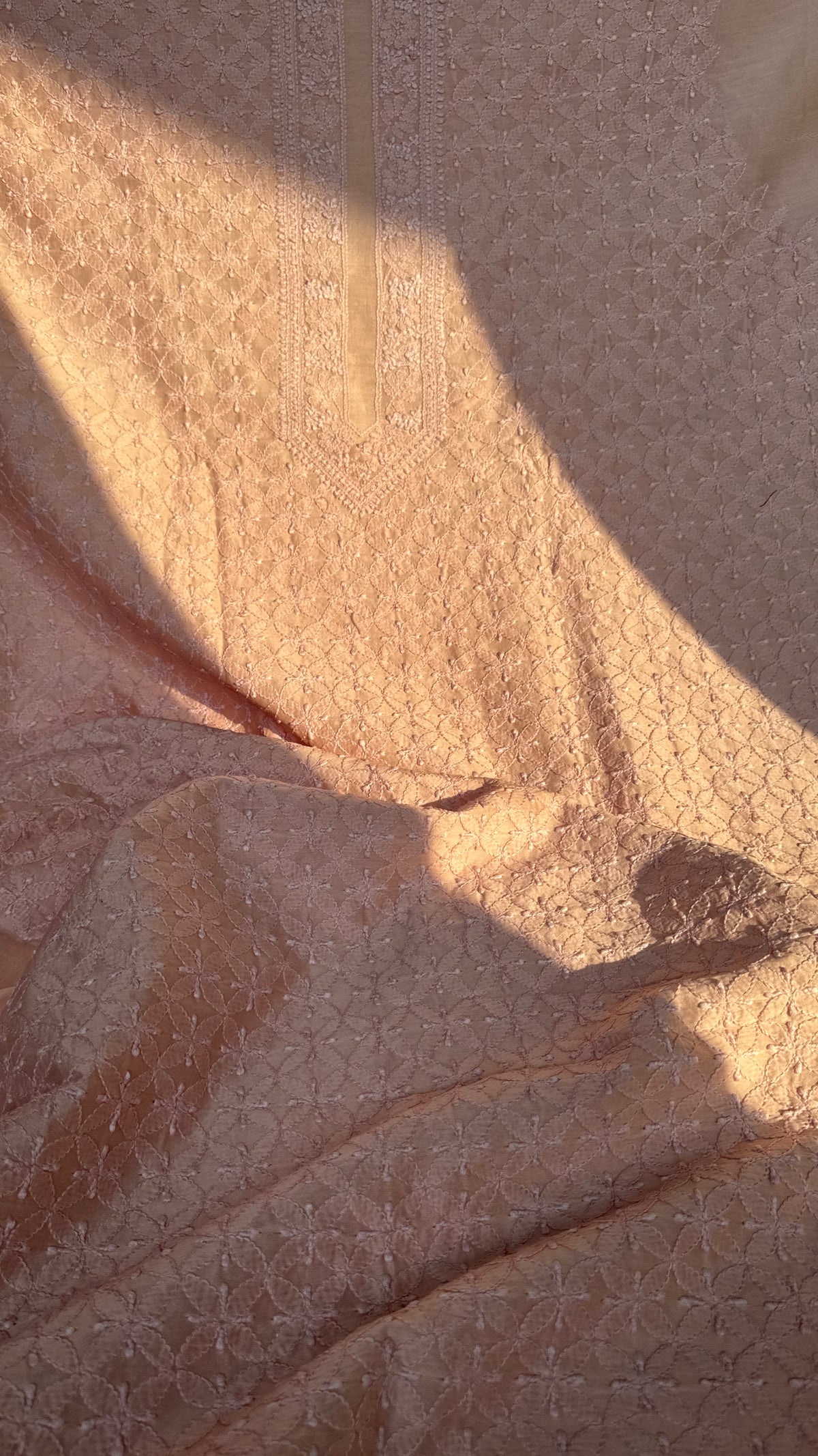 Chanderi Chikankari Kurta Length - Mens- Pale Pink