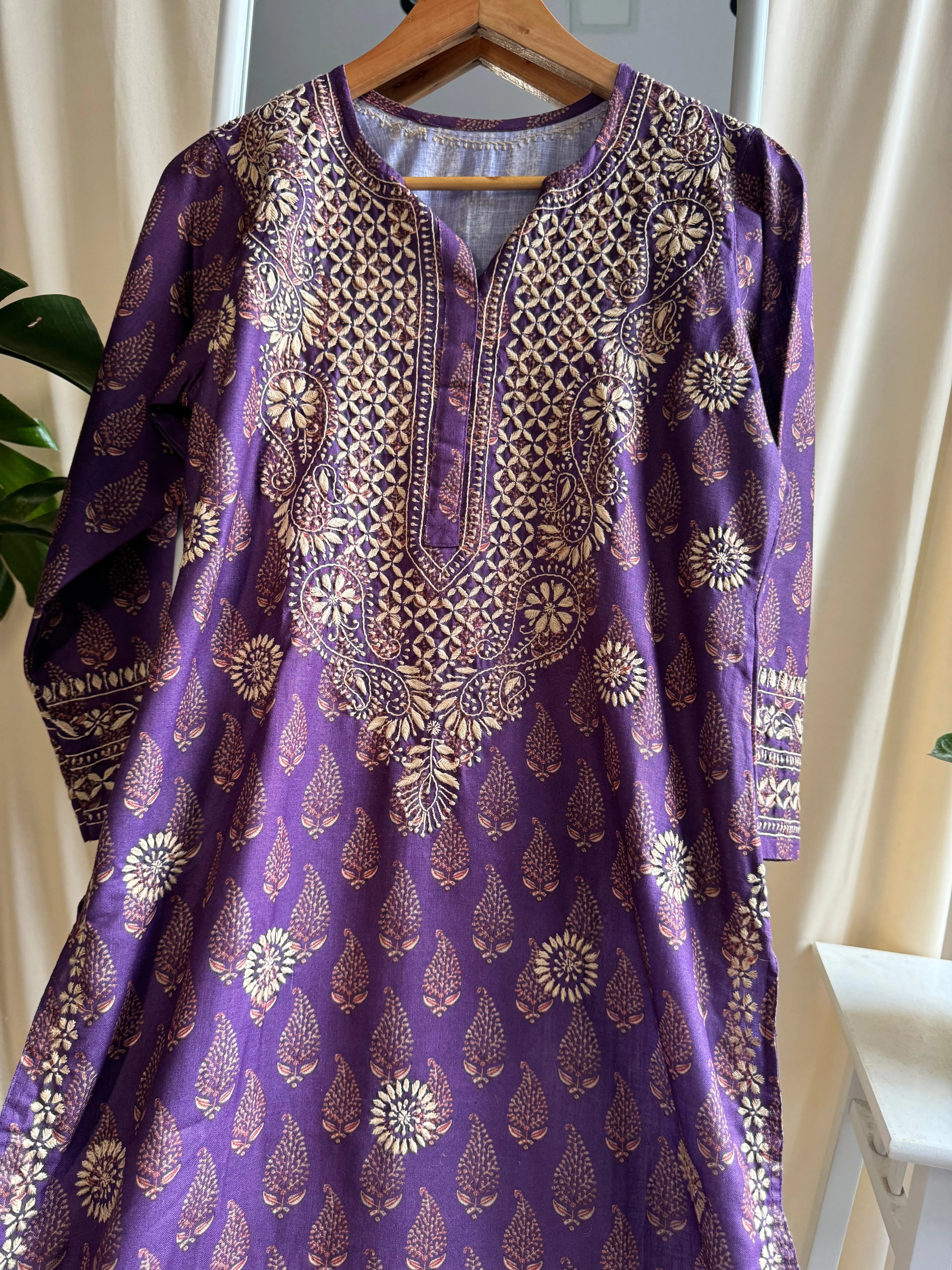 Cotton Chikankari Kurti - Purple ARIAA CHIKANKARI
