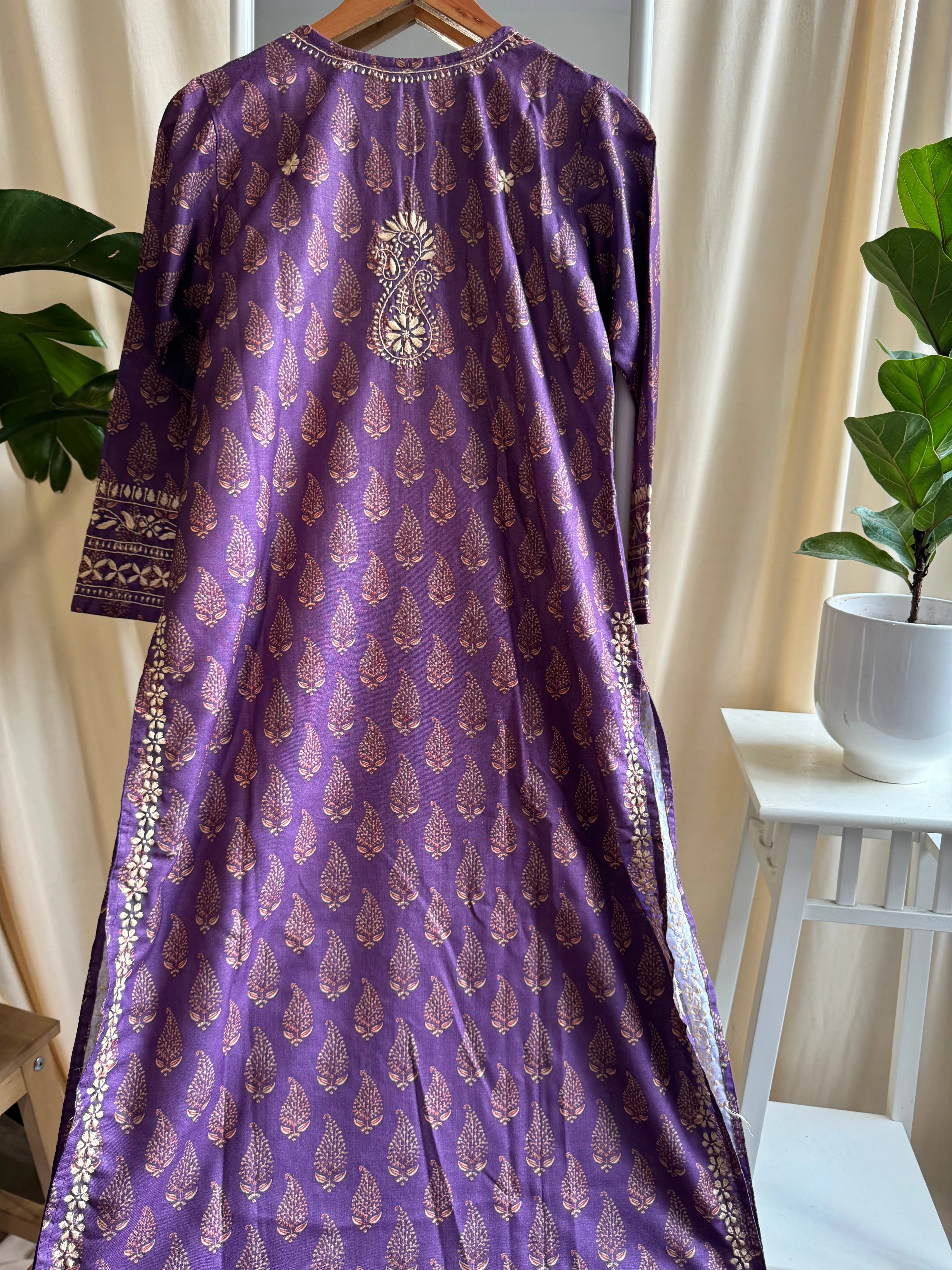Cotton Chikankari Kurti - Purple ARIAA CHIKANKARI