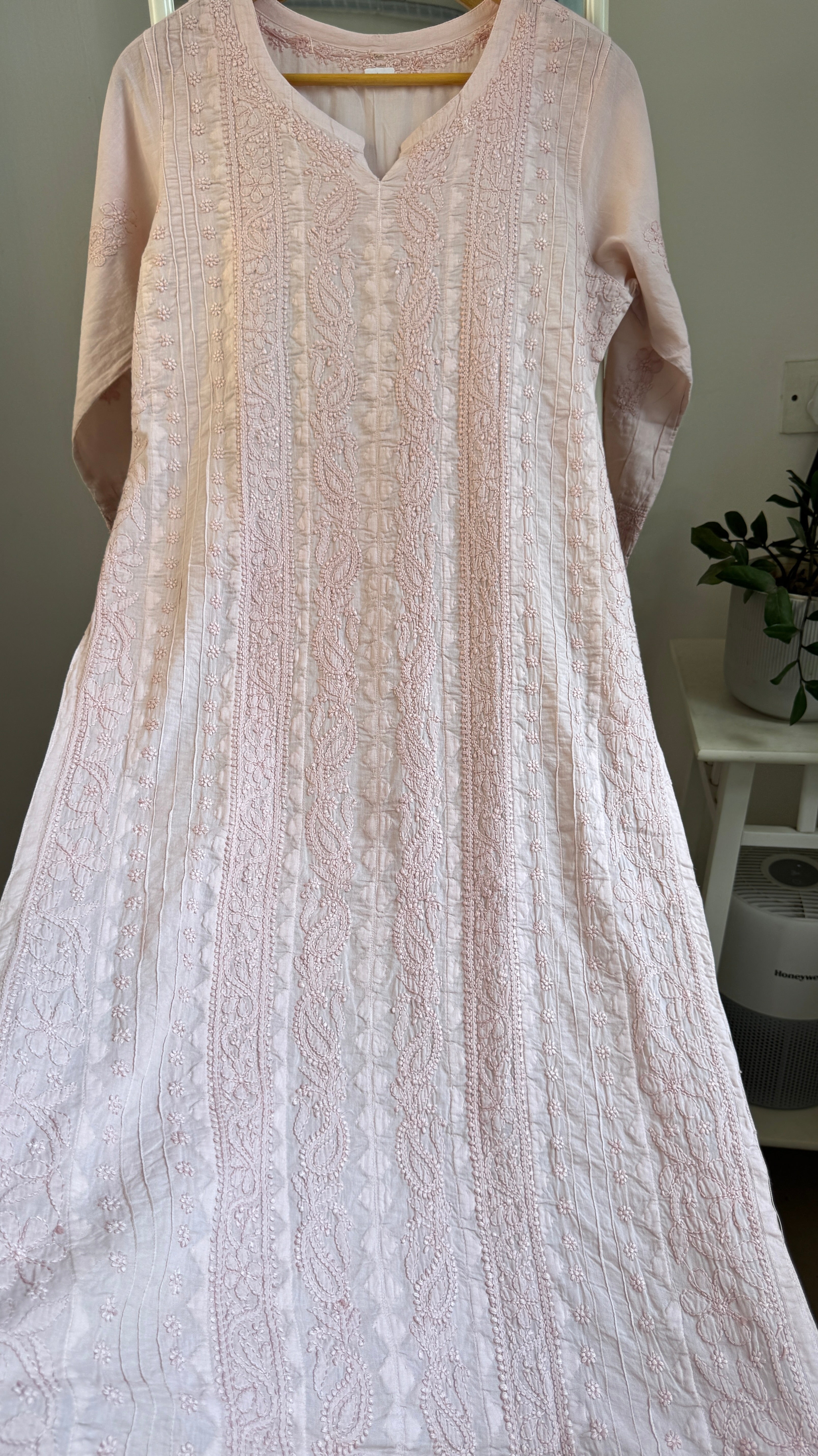 Pure Cotton Chikankari Full Jaal Kurti -Pale Pink - Gul Collection