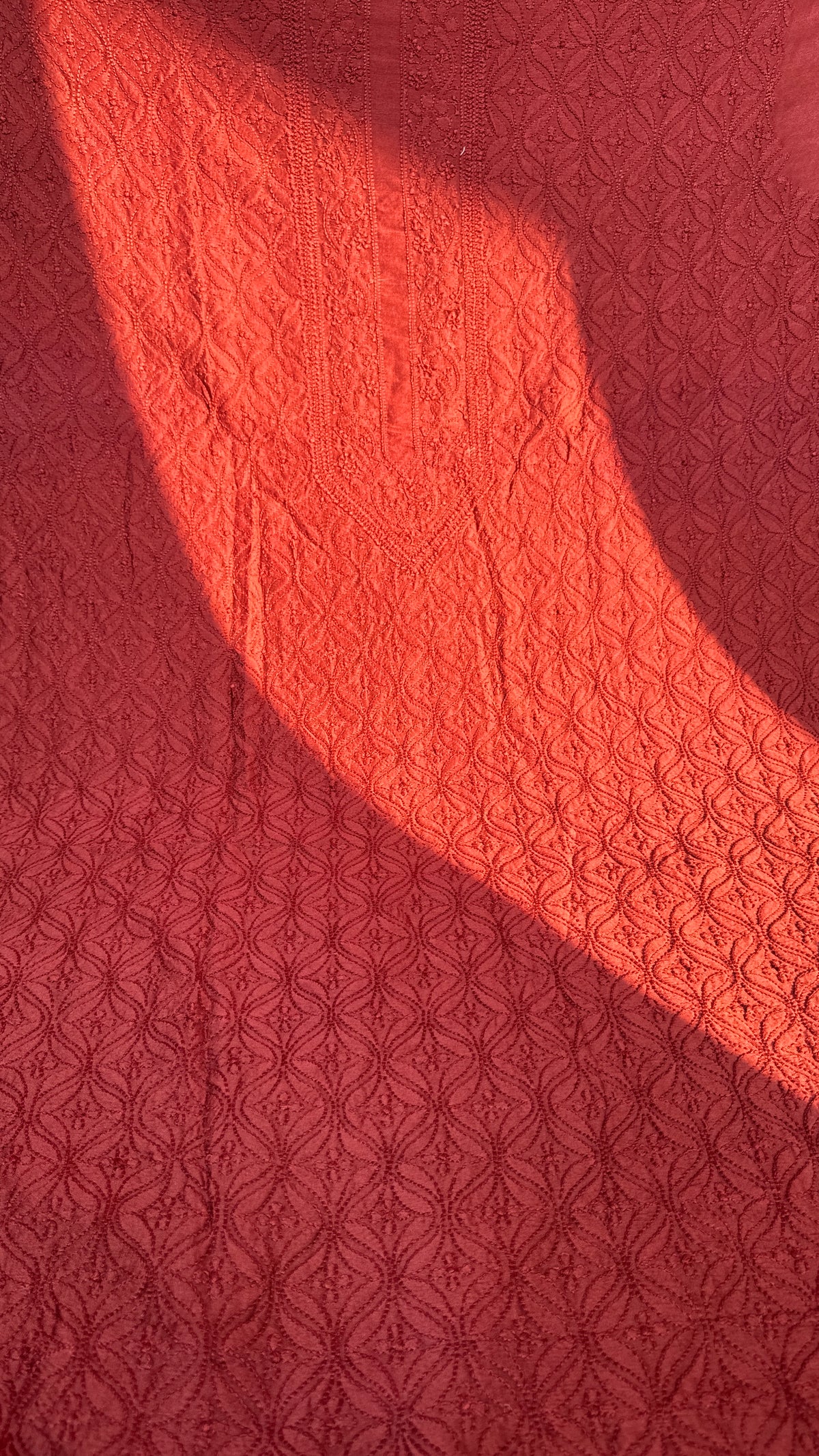 Chanderi Chikankari Kurta Length - Mens- Maroon