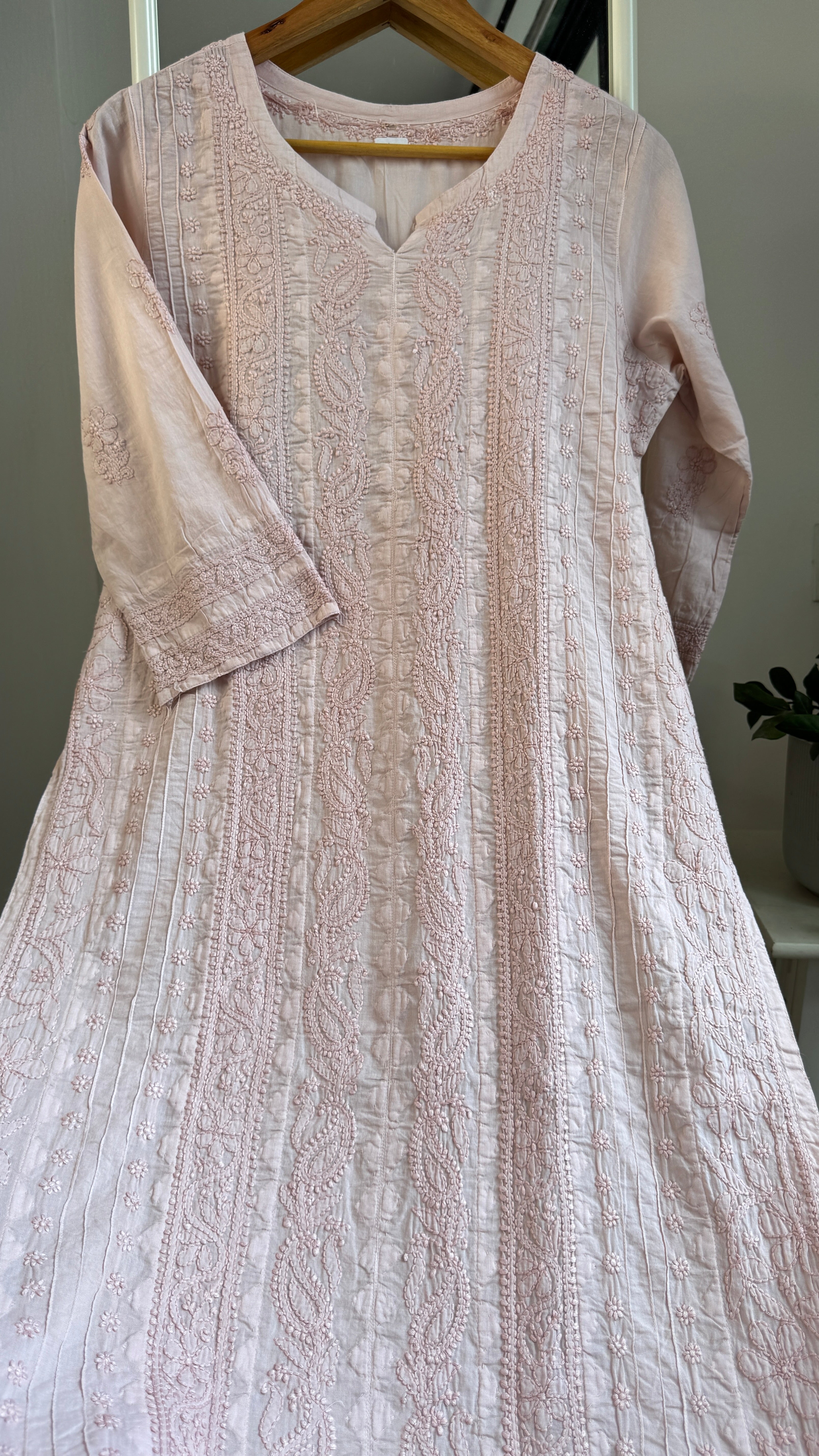 Pure Cotton Chikankari Full Jaal Kurti -Pale Pink - Gul Collection