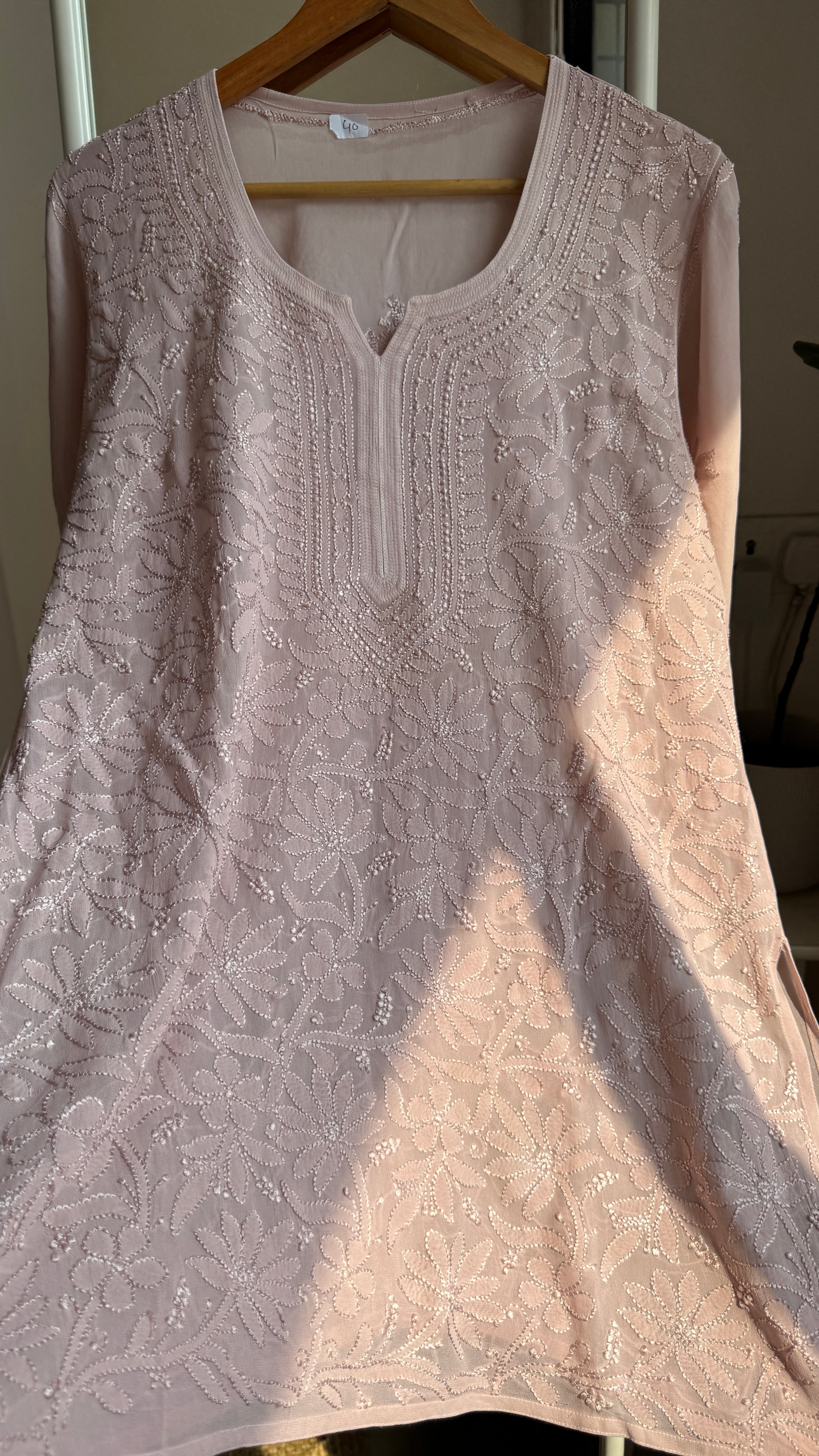 Chikankari Viscose Georgette short Top in Pale pink
