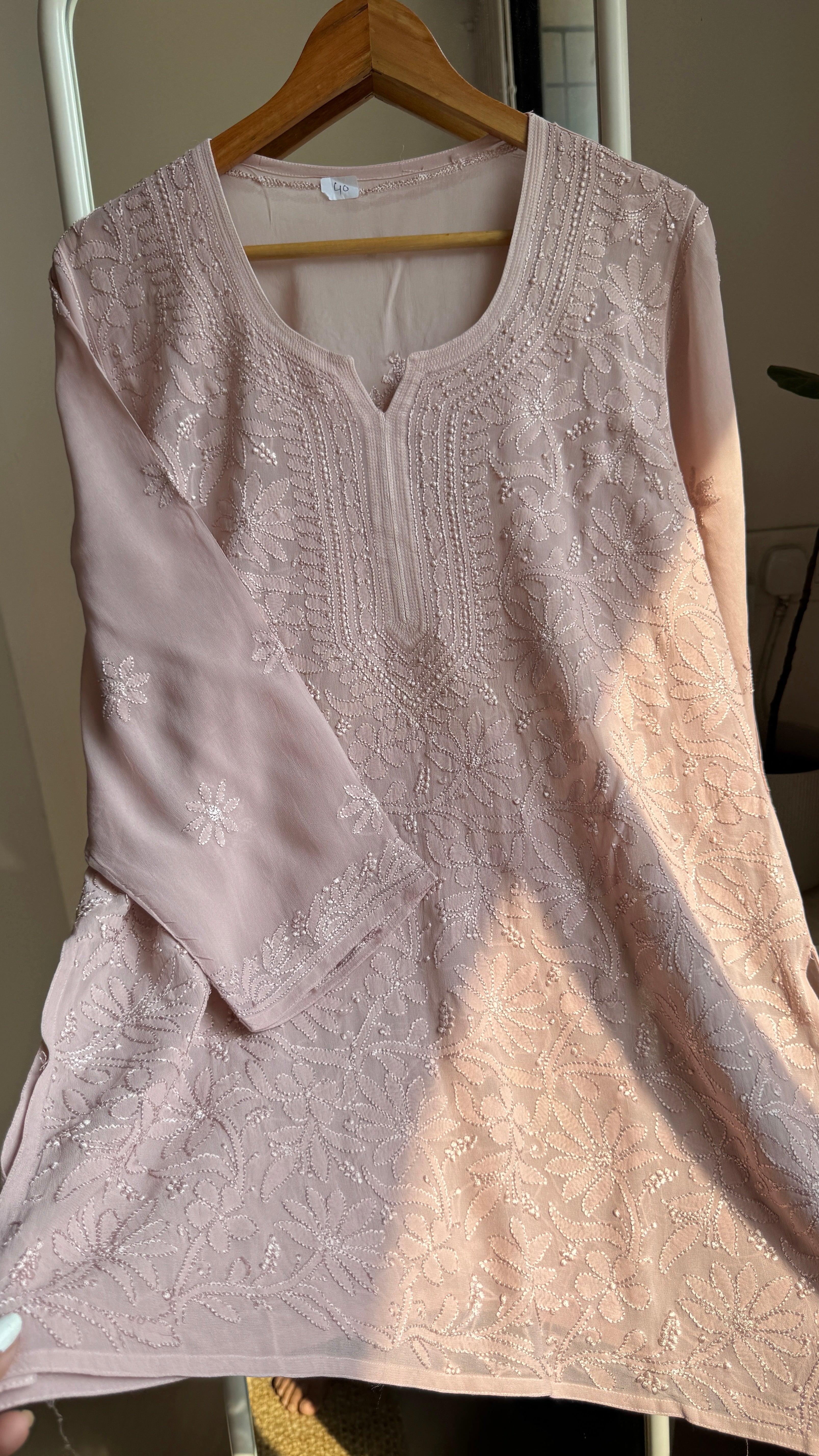 Chikankari Viscose Georgette short Top in Pale pink