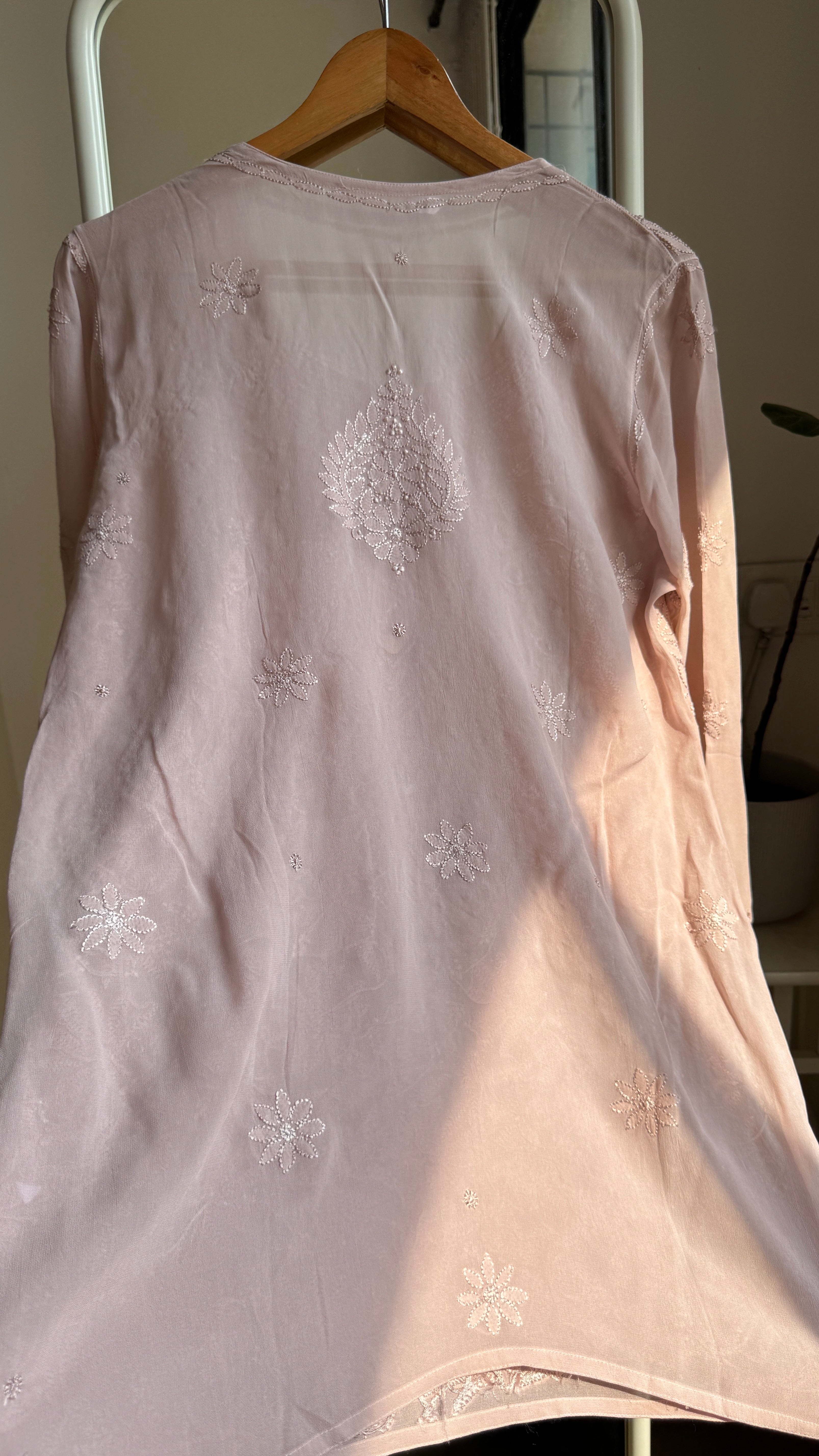 Chikankari Viscose Georgette short Top in Pale pink