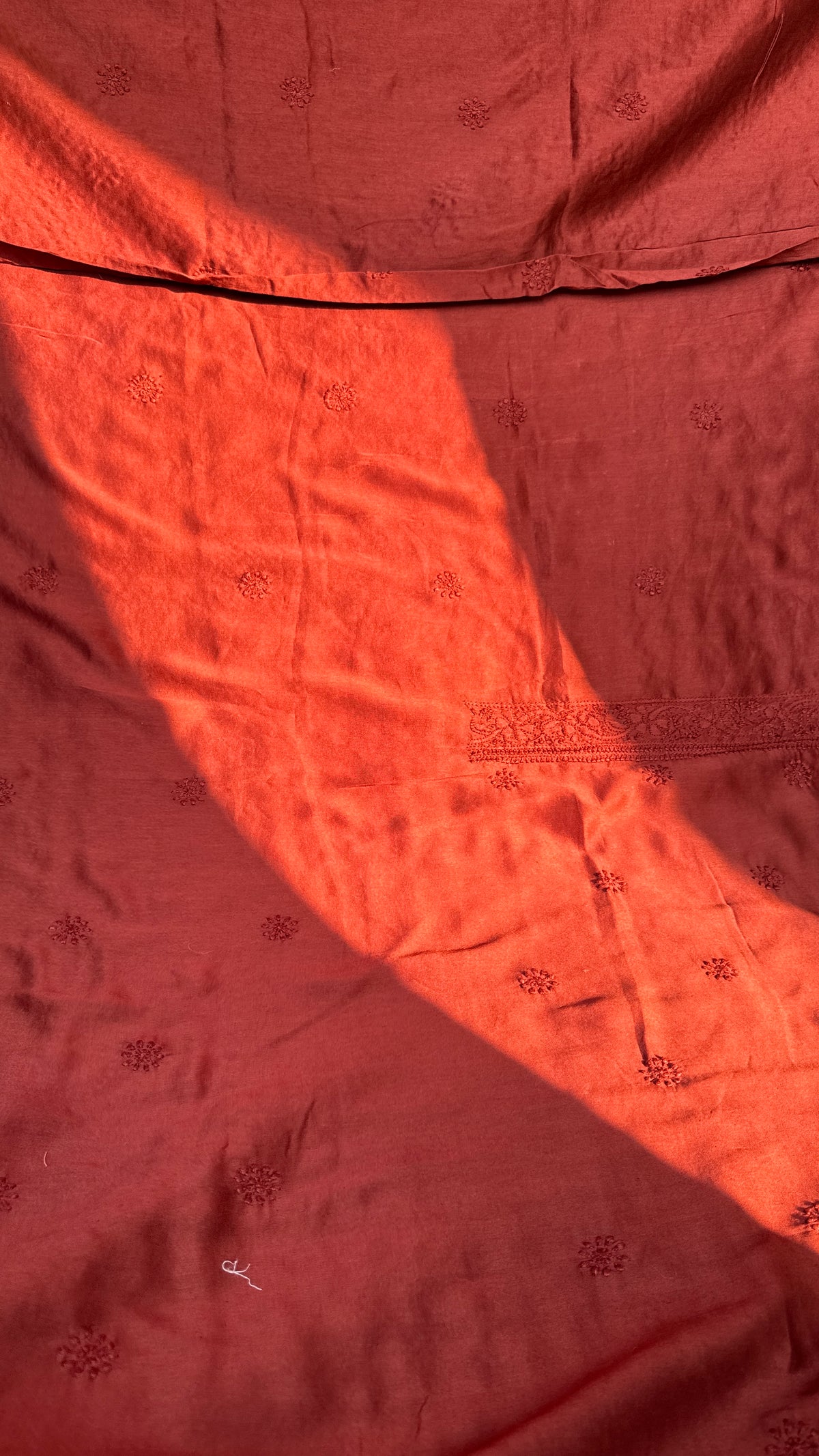 Chanderi Chikankari Kurta Length - Mens- Maroon