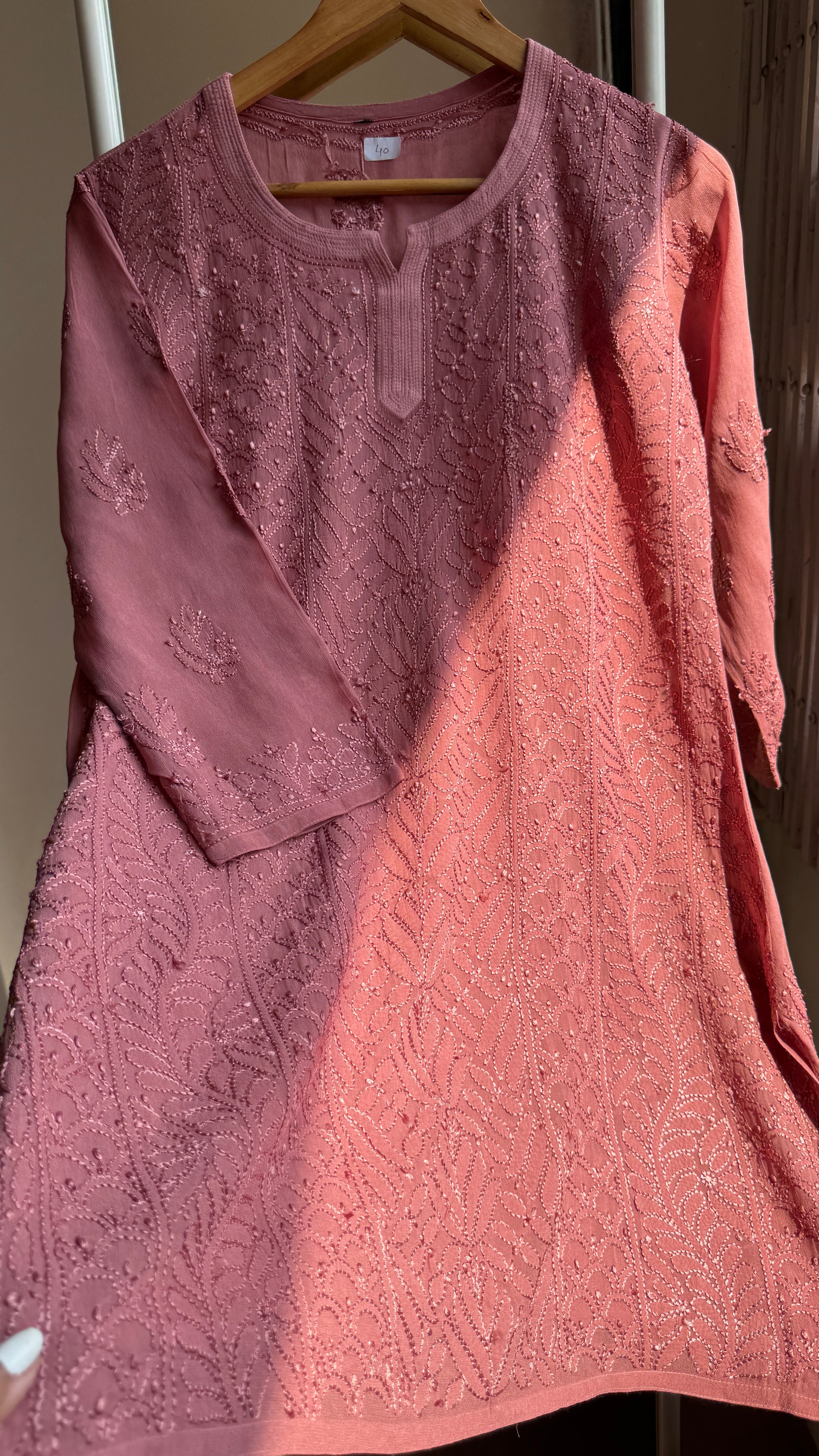 Chikankari Viscose Georgette short Top in Rosewood