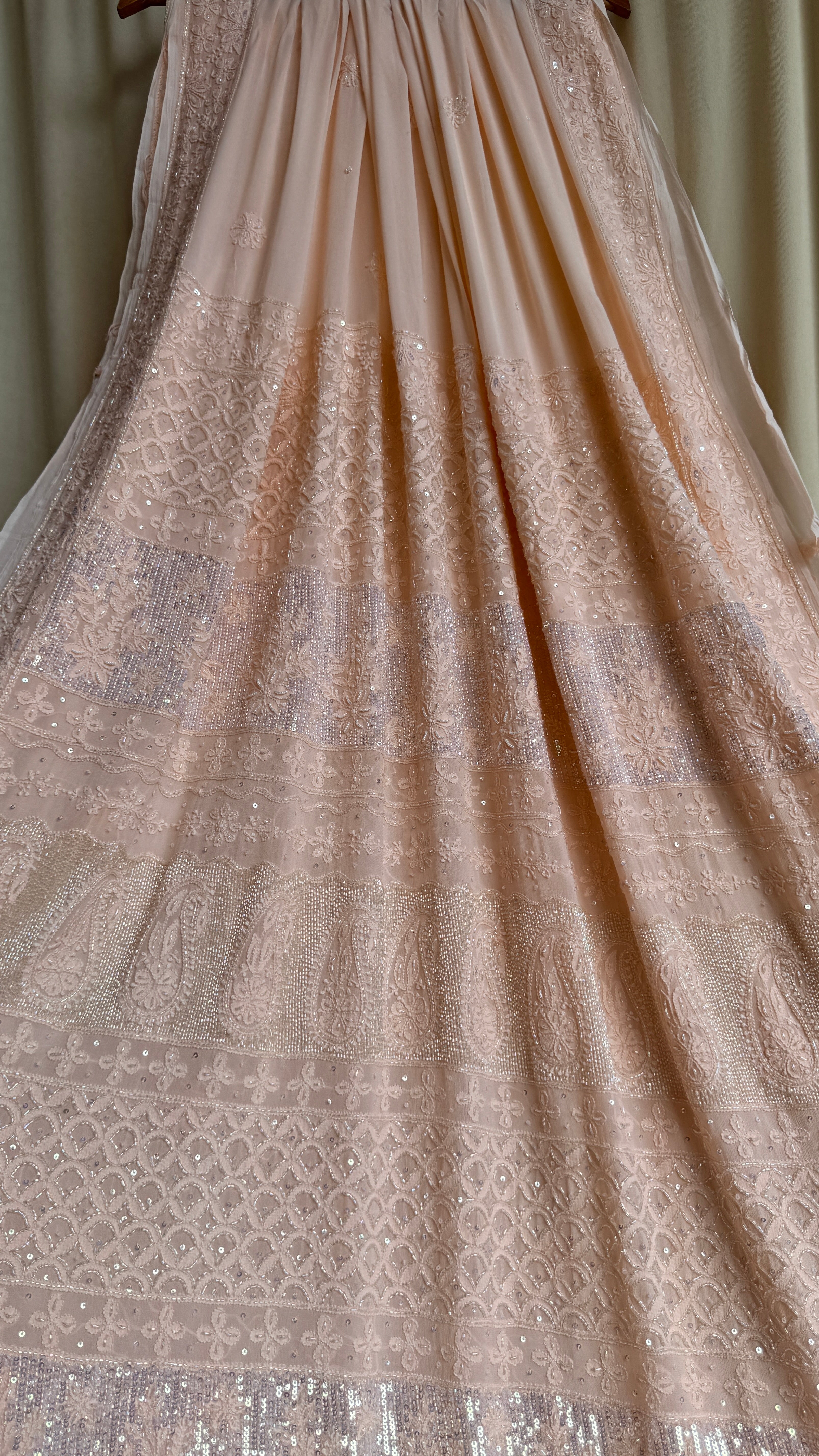 Viscose Peach Chikankari saree with Pearl embellishments