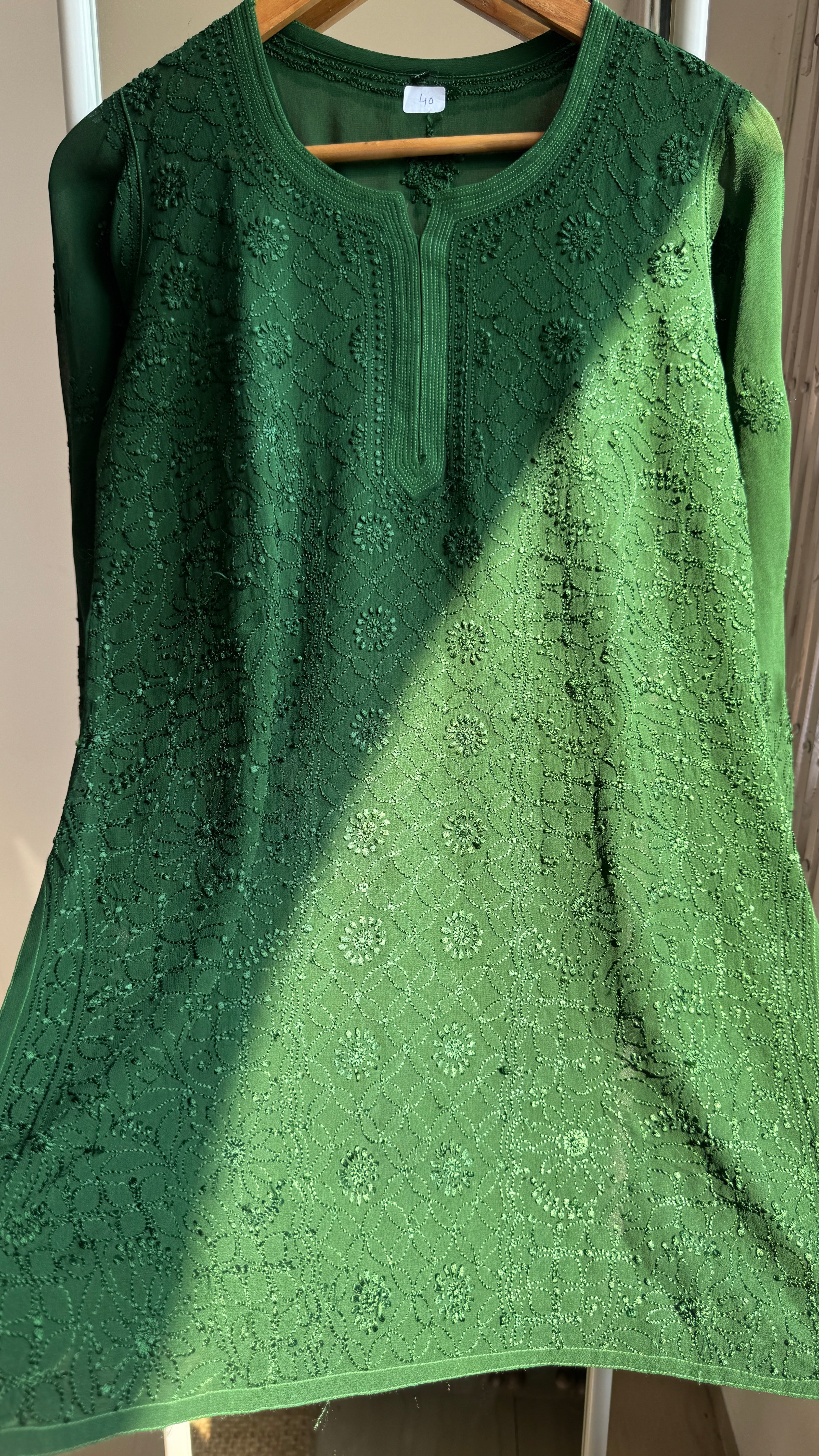 Chikankari Viscose Georgette short Top in Green