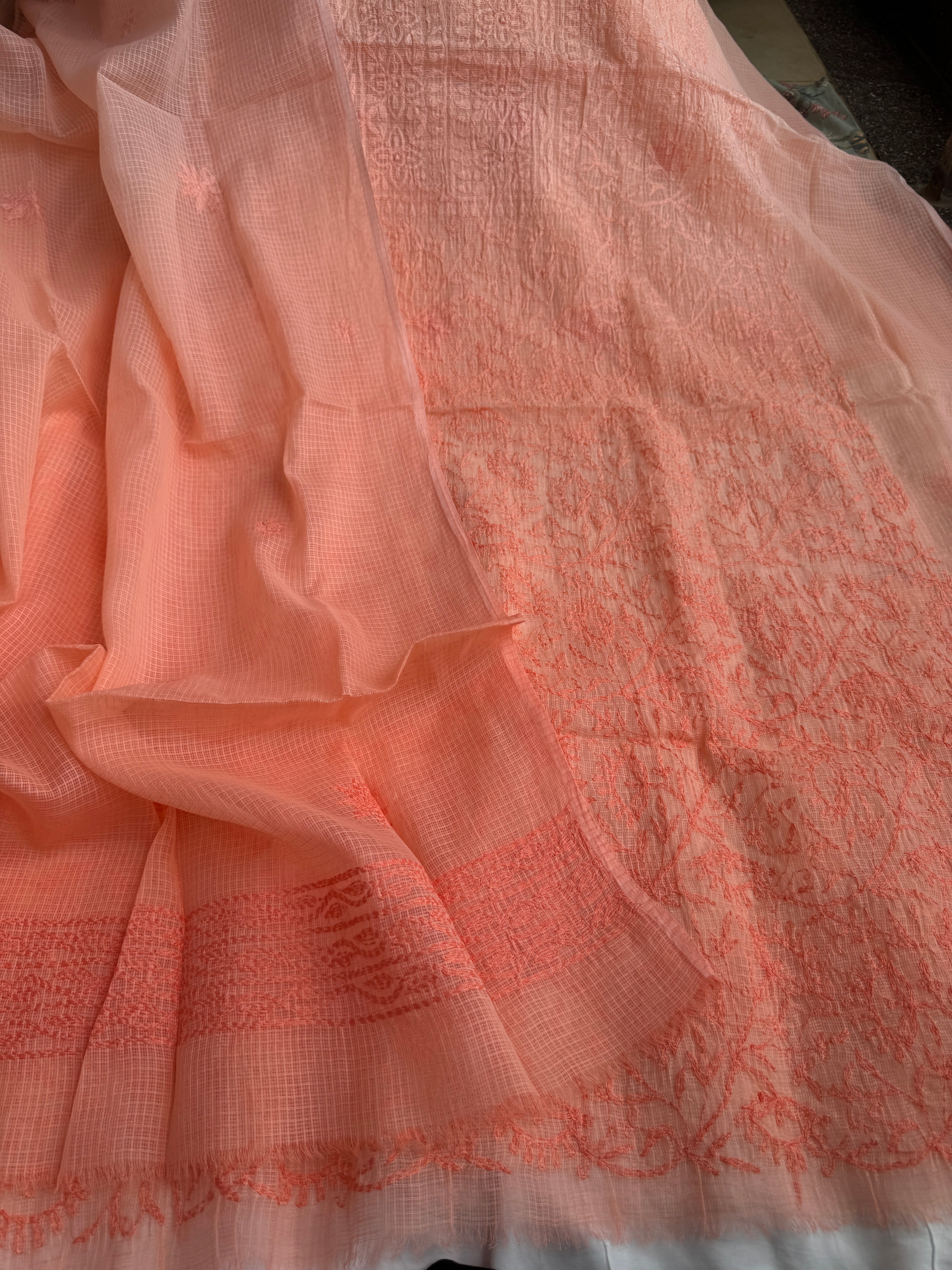 Kota Length with Dupatta in Tepchi work - Peach Ombre ARIAA CHIKANKARI