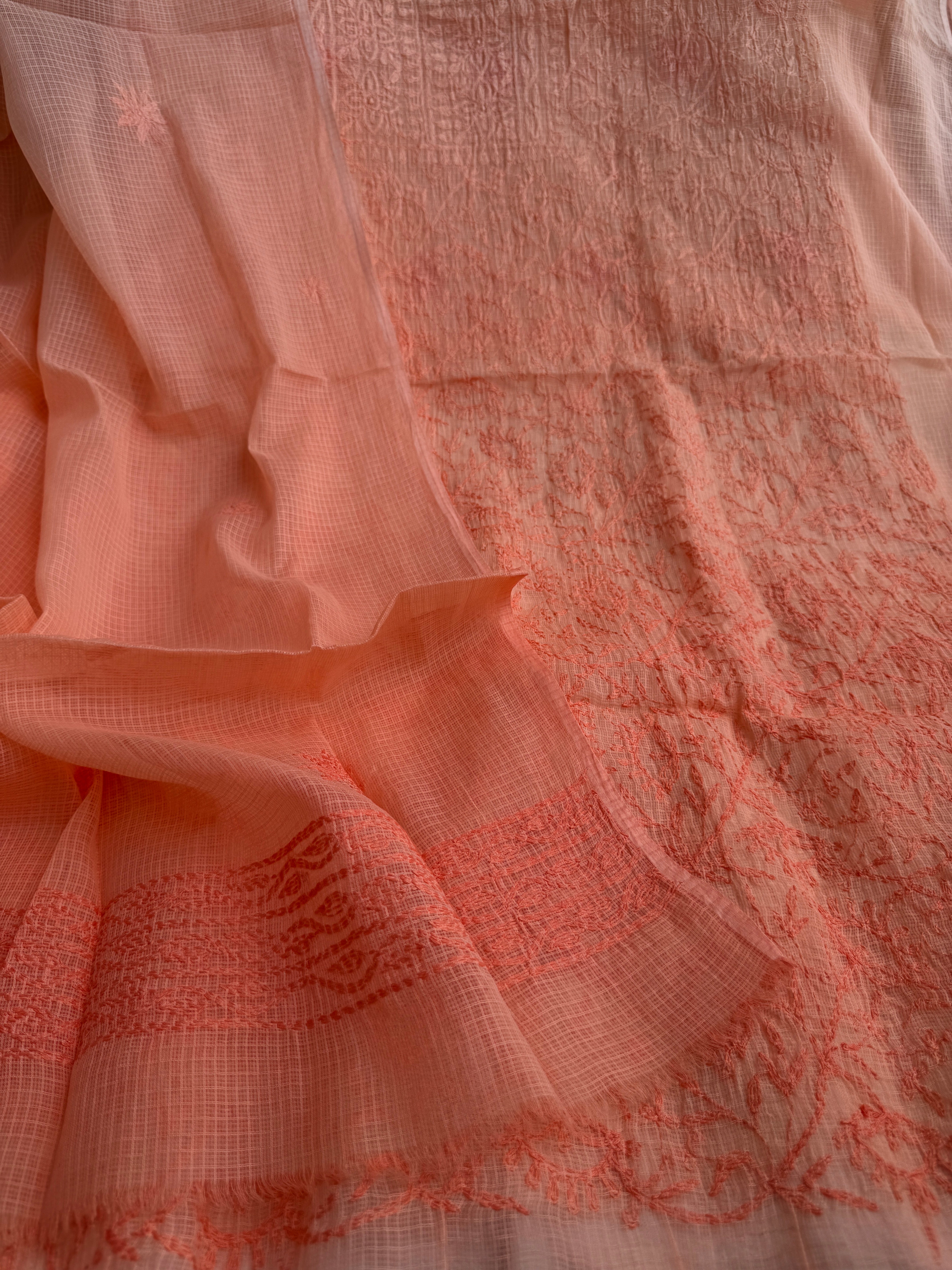 Kota Length with Dupatta in Tepchi work - Peach Ombre ARIAA CHIKANKARI
