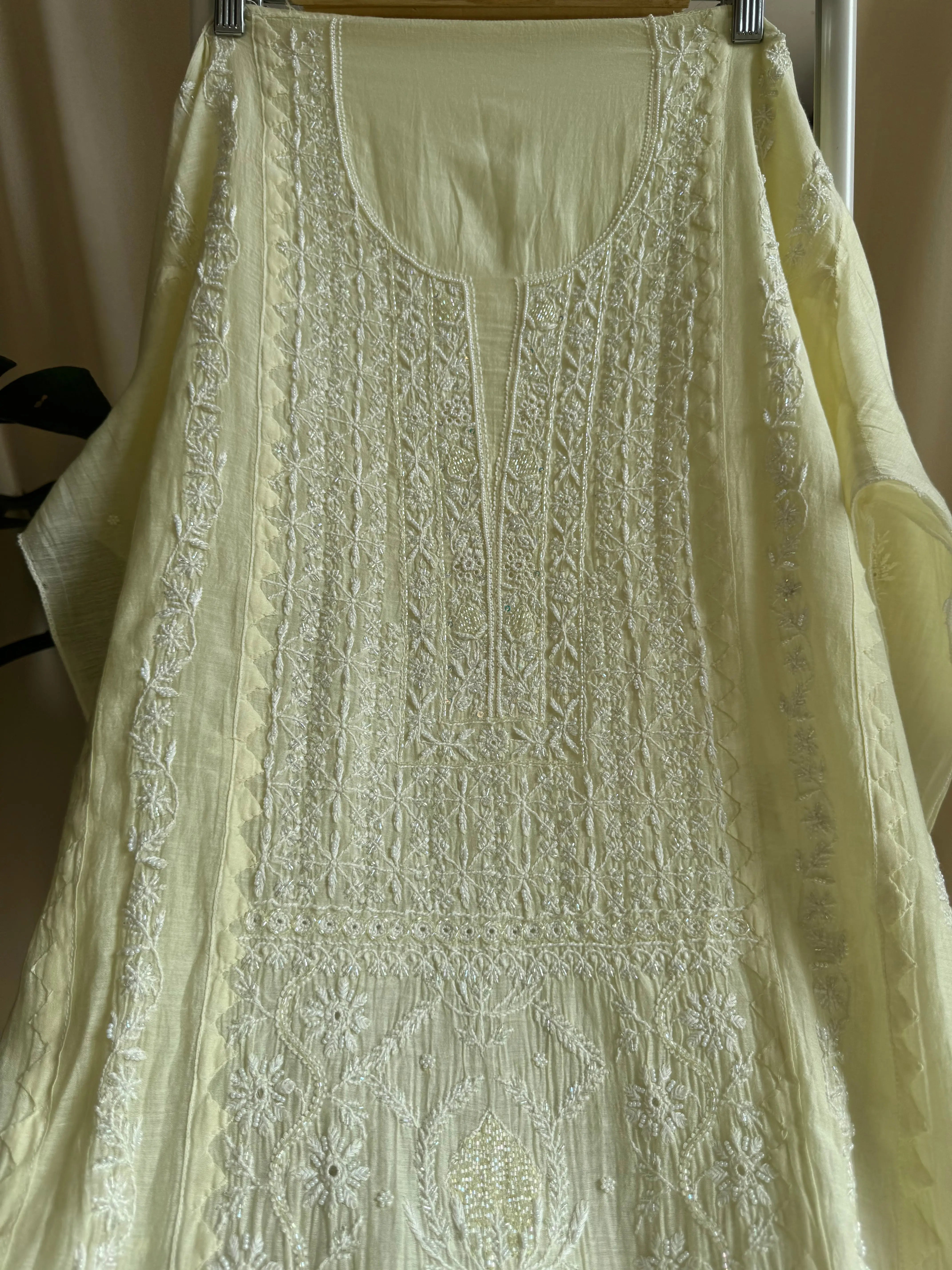 Mul Chanderi Anarkali - Yellow ARIAA CHIKANKARI