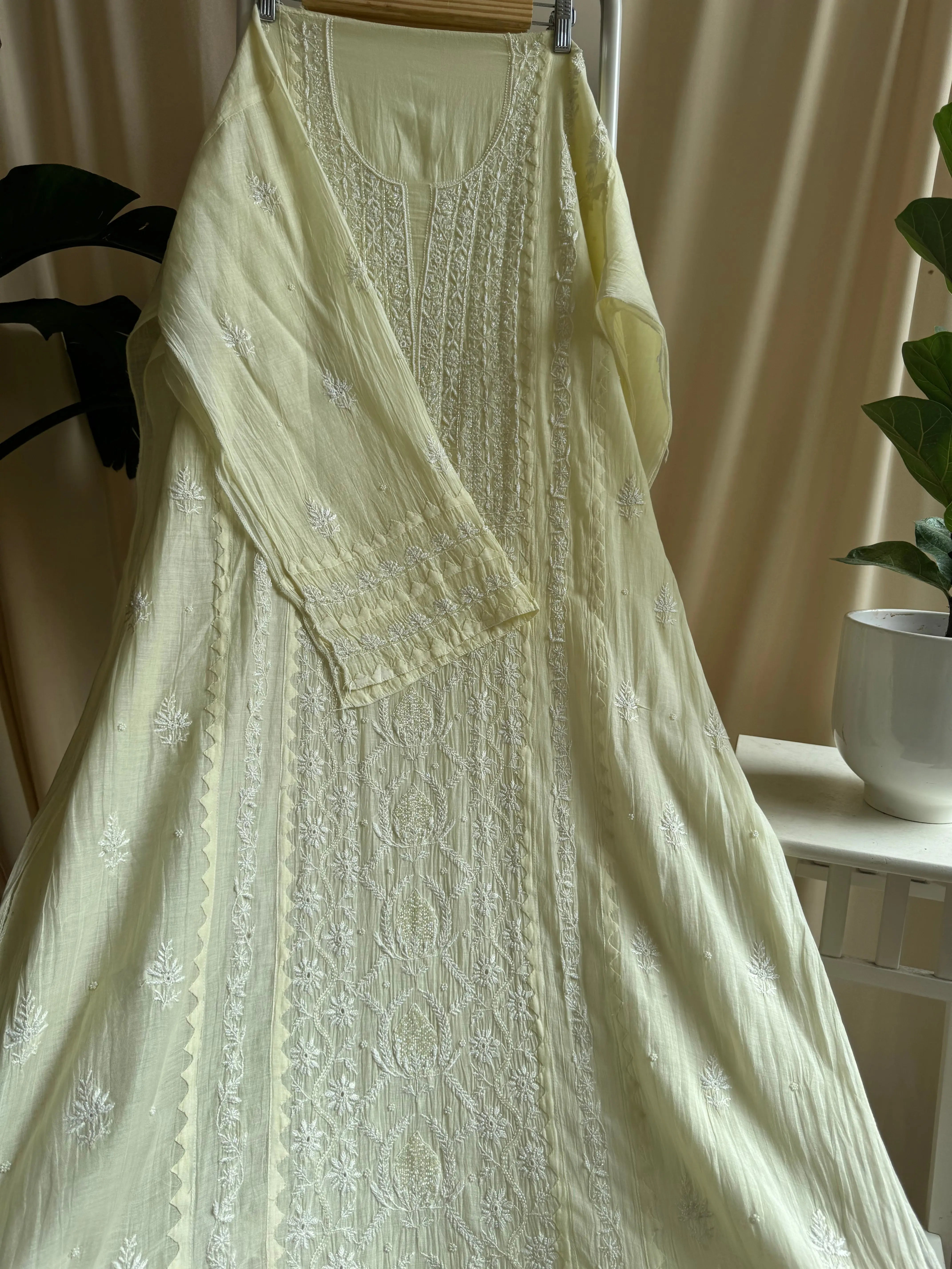 Mul Chanderi Anarkali - Yellow ARIAA CHIKANKARI