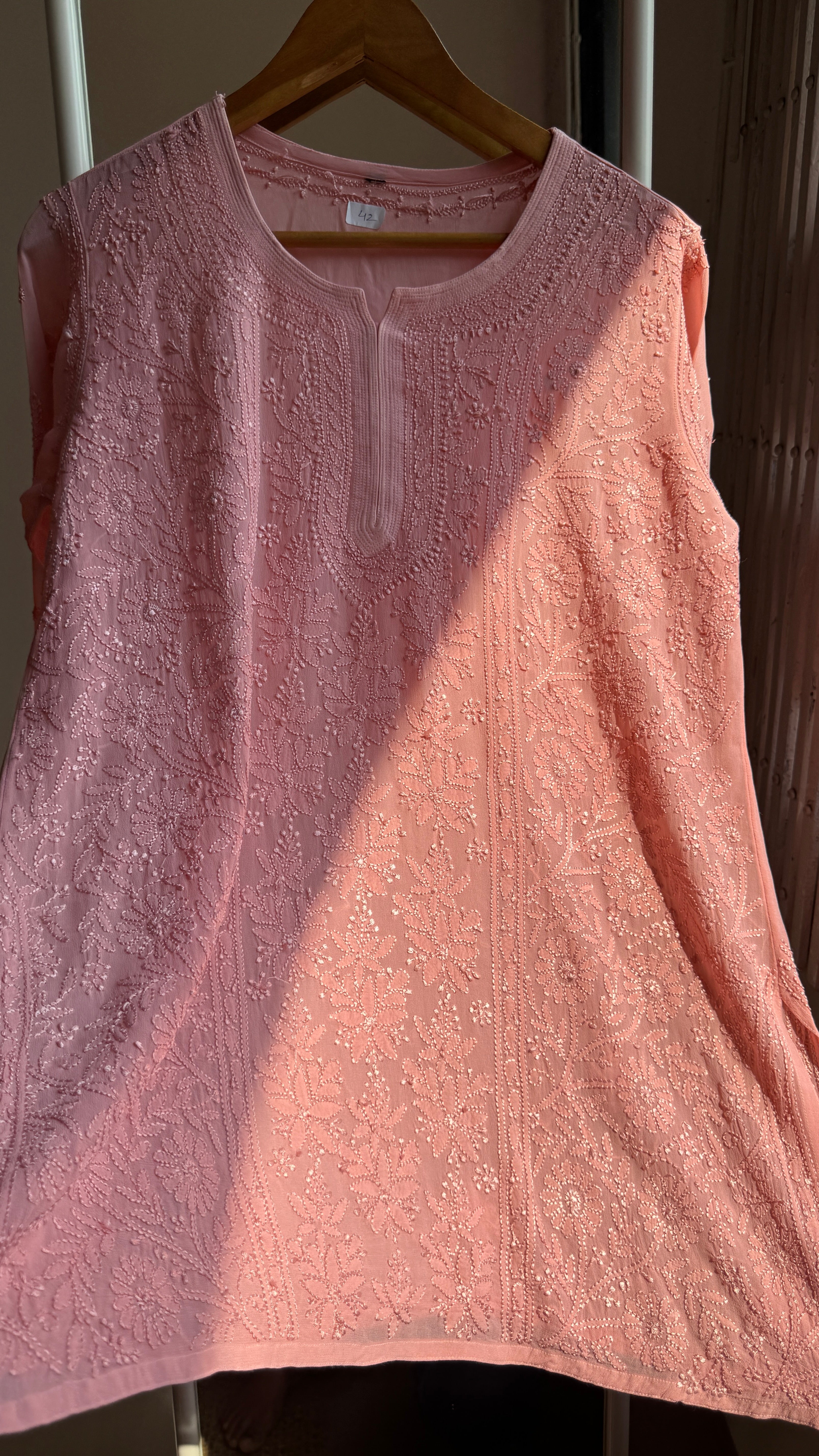 Chikankari Viscose Georgette short Top in Rosewood