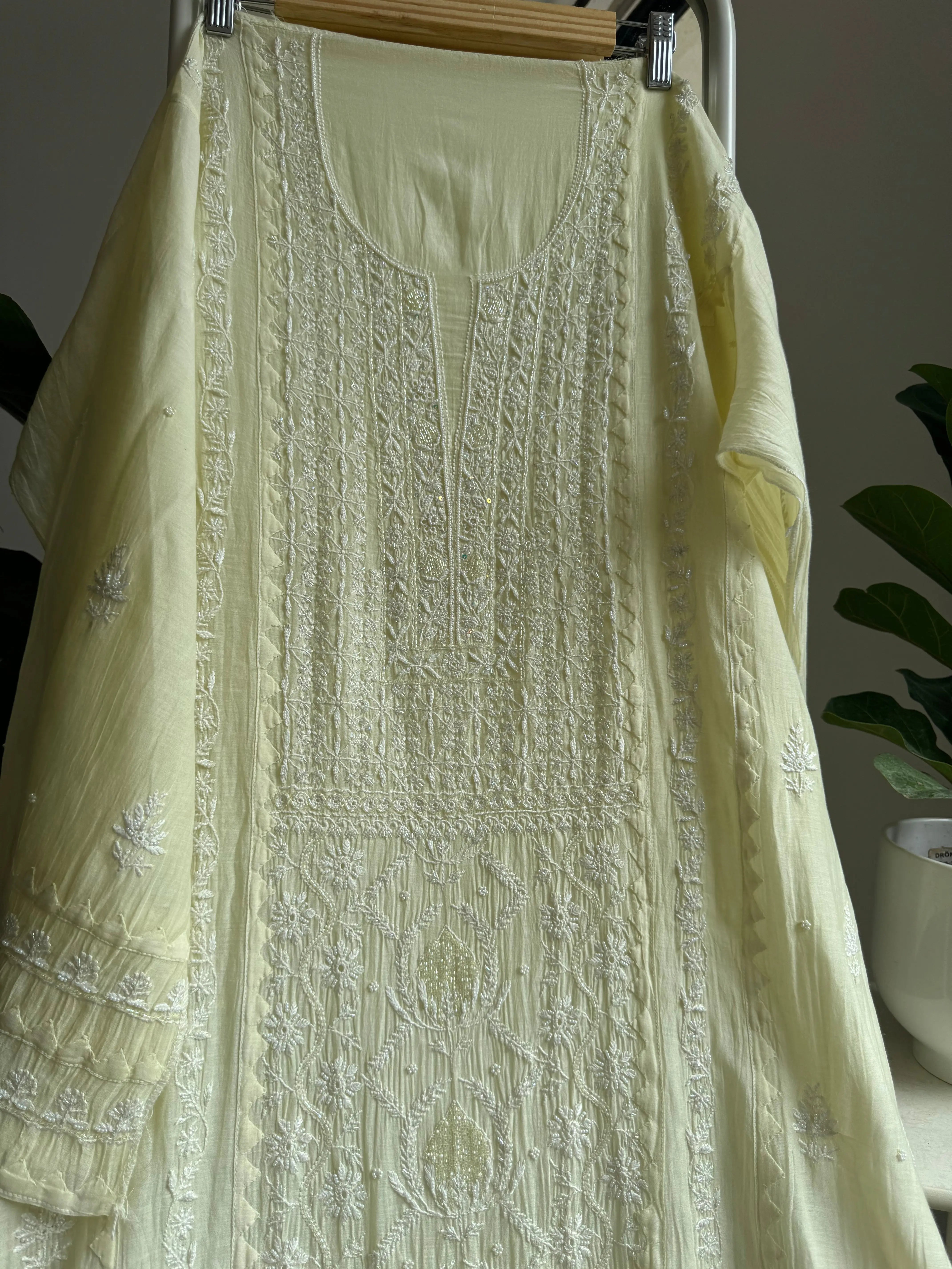 Mul Chanderi Anarkali - Yellow ARIAA CHIKANKARI