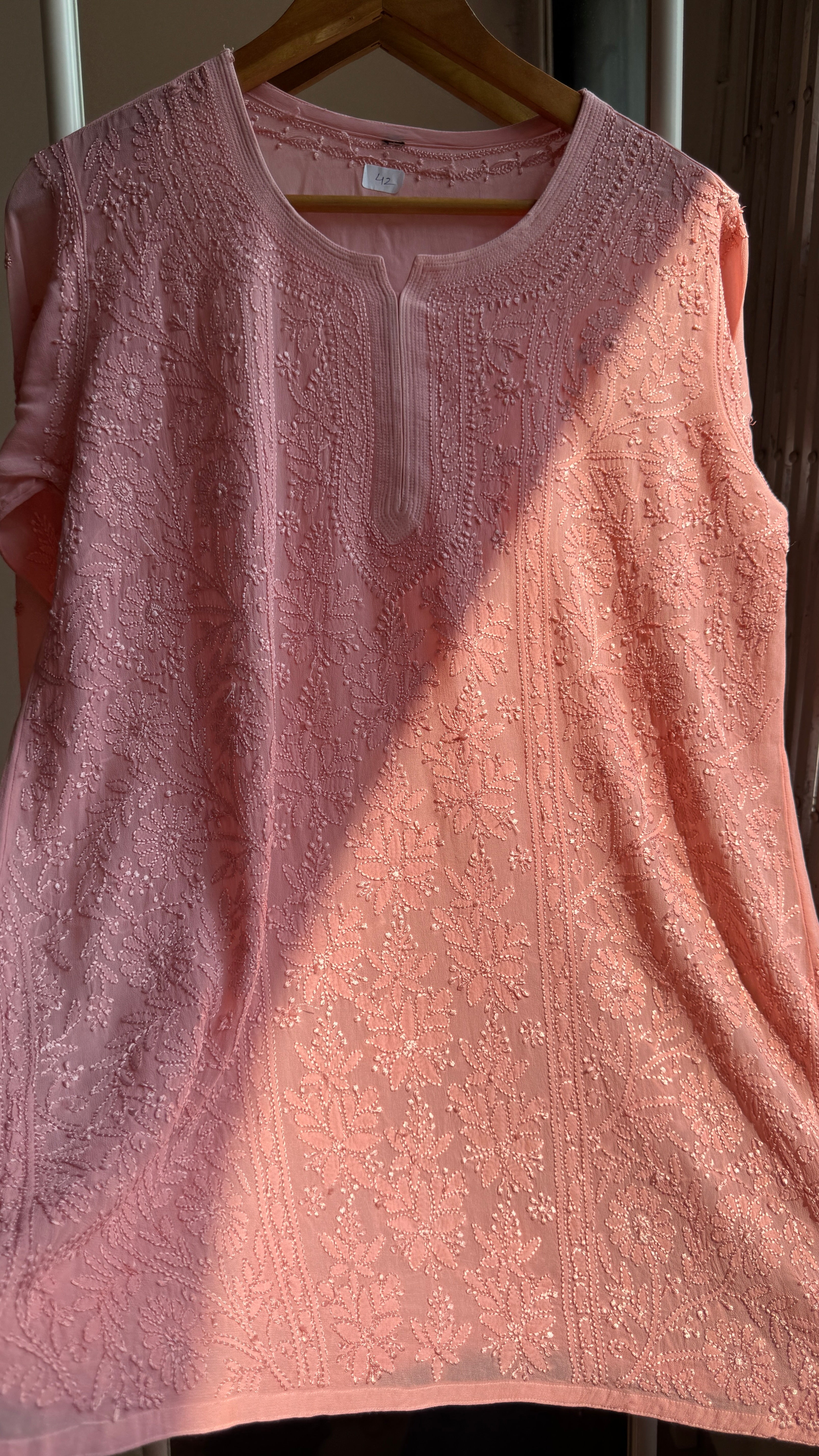 Chikankari Viscose Georgette short Top in Rosewood