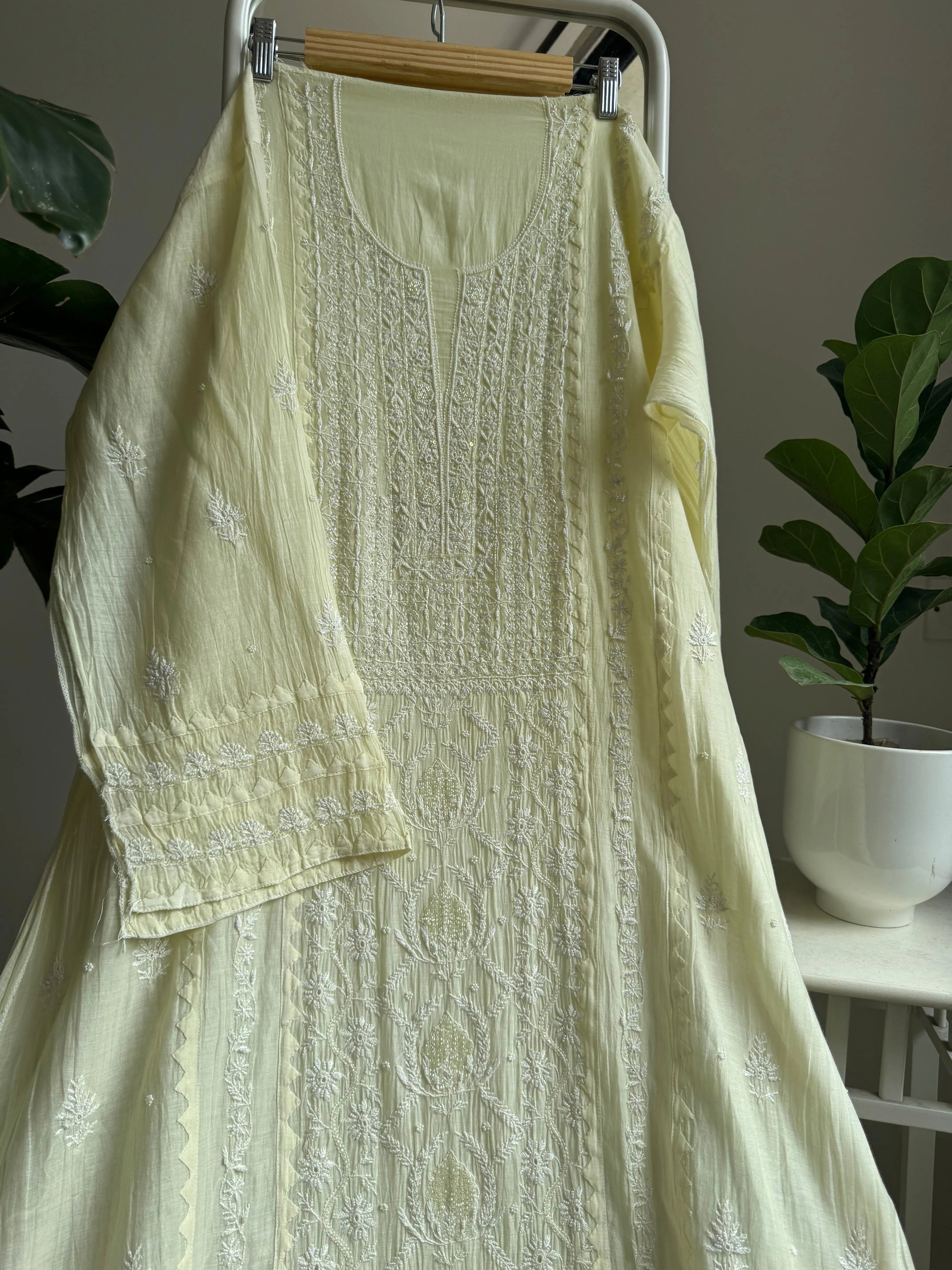 Mul Chanderi Anarkali - Yellow ARIAA CHIKANKARI