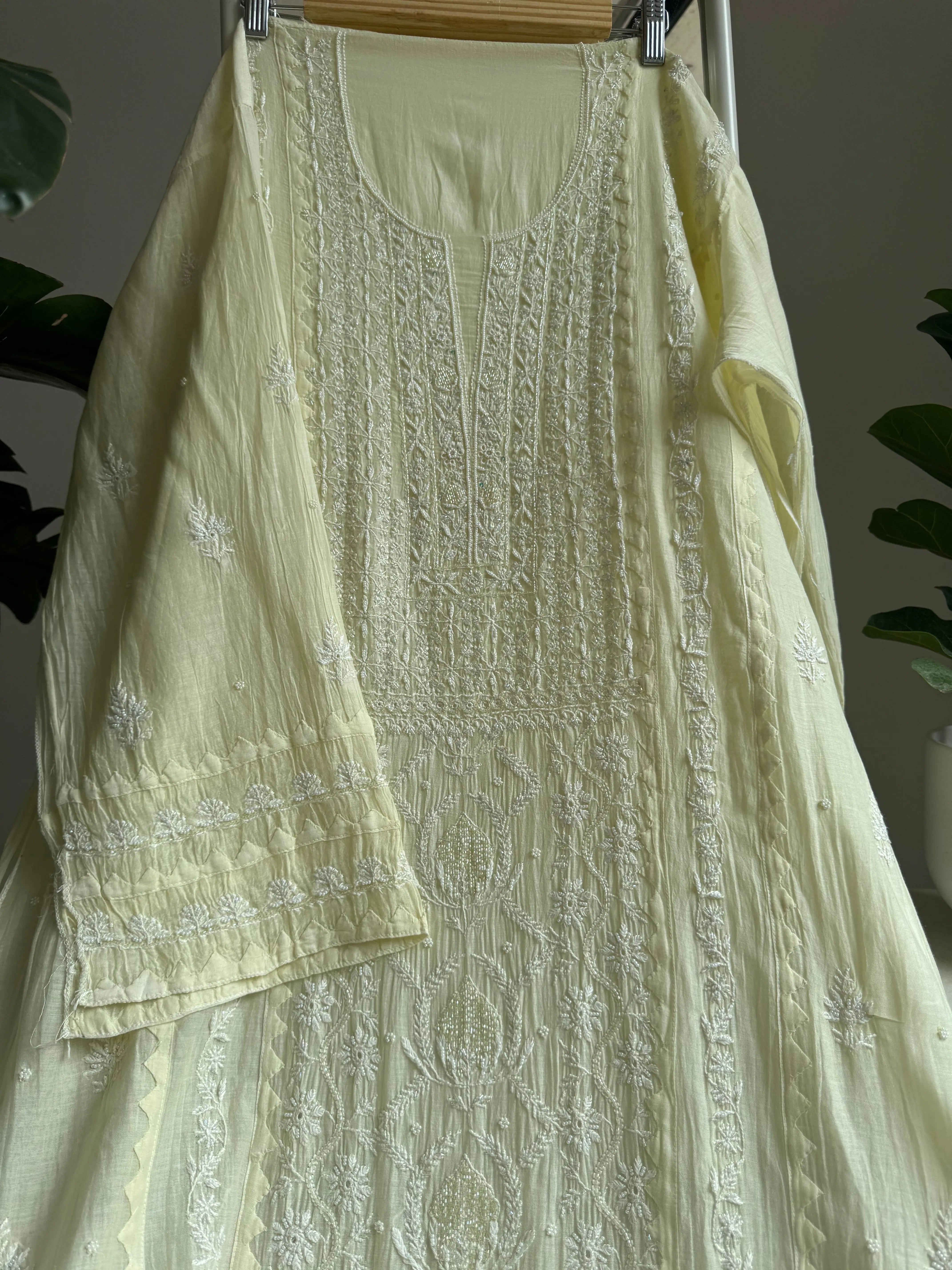 Mul Chanderi Anarkali - Yellow ARIAA CHIKANKARI