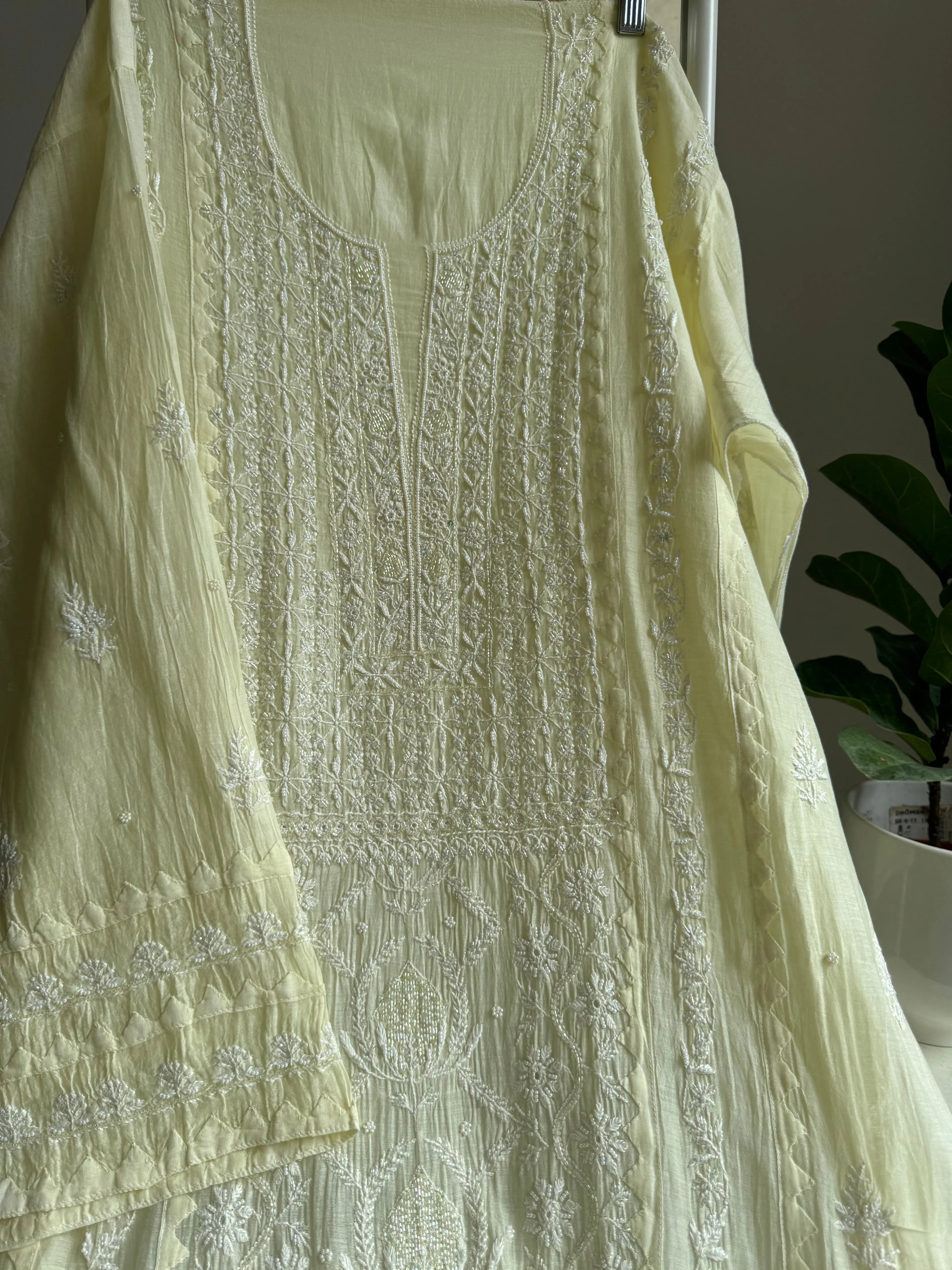 Mul Chanderi Anarkali - Yellow ARIAA CHIKANKARI