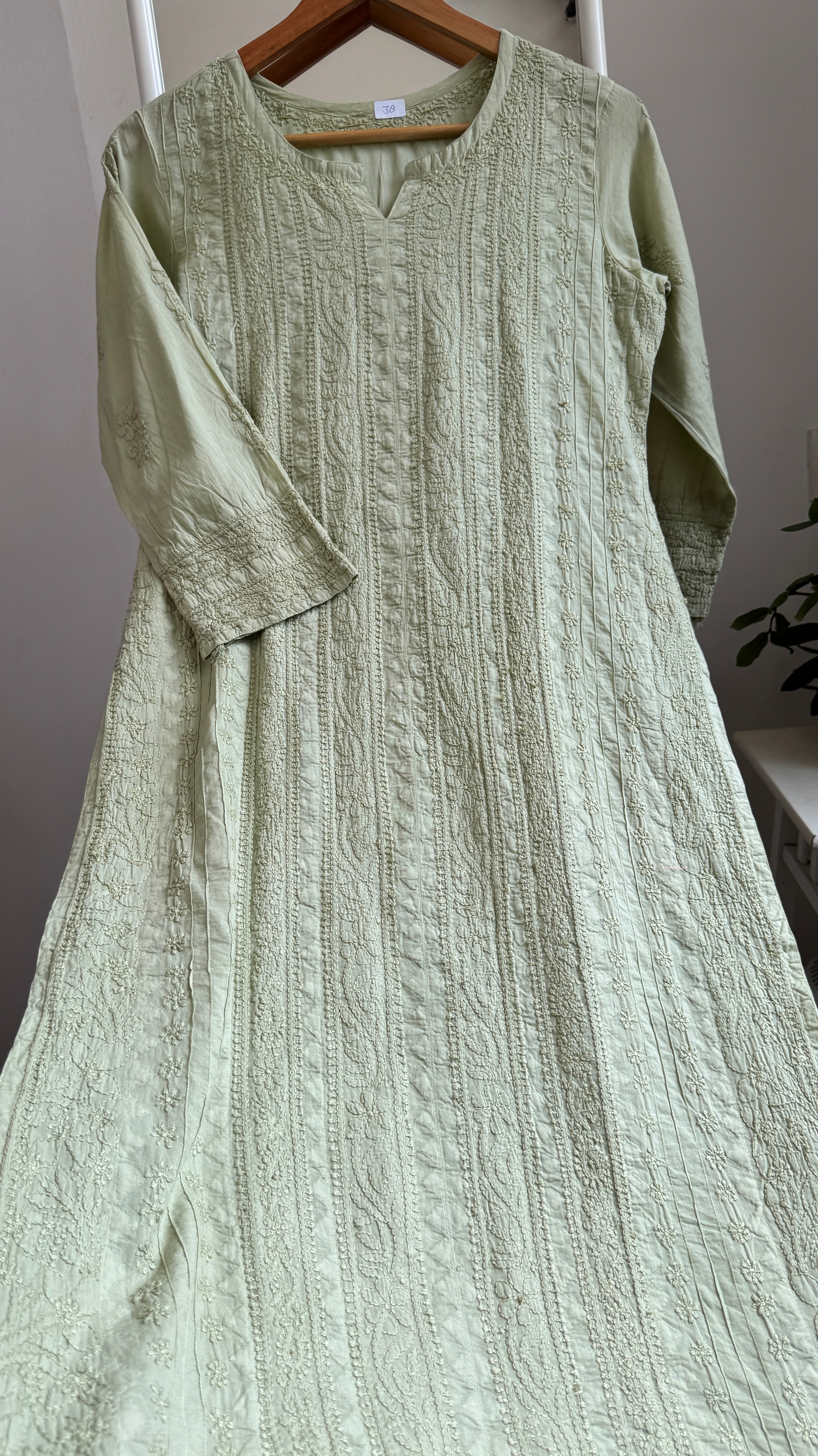 Pure Cotton Chikankari Full Jaal Kurti - Sheen Green - Gul Collection