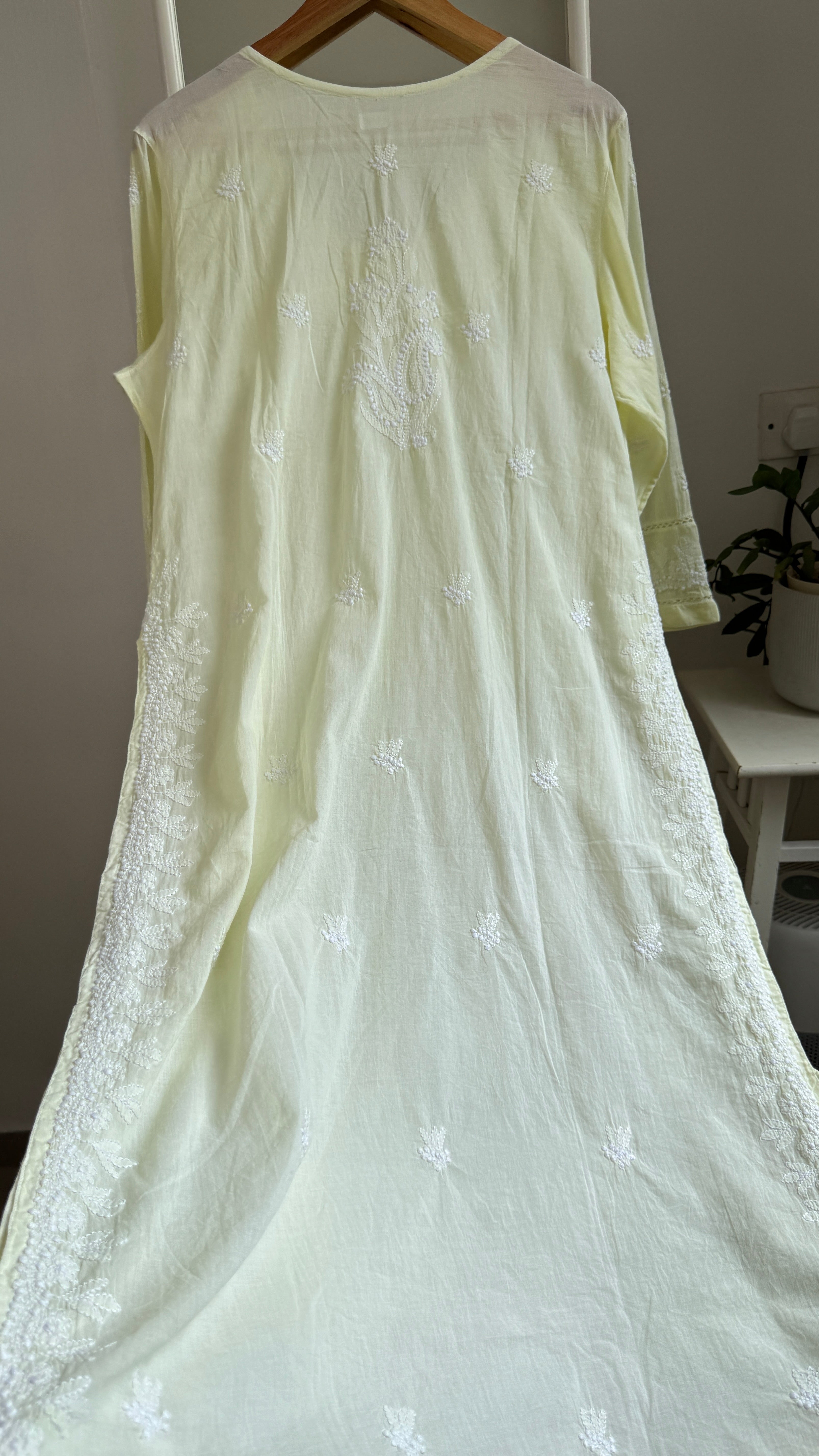 Mul Cotton Lemon Yellow Chikankari Kurti - Saaz Collection