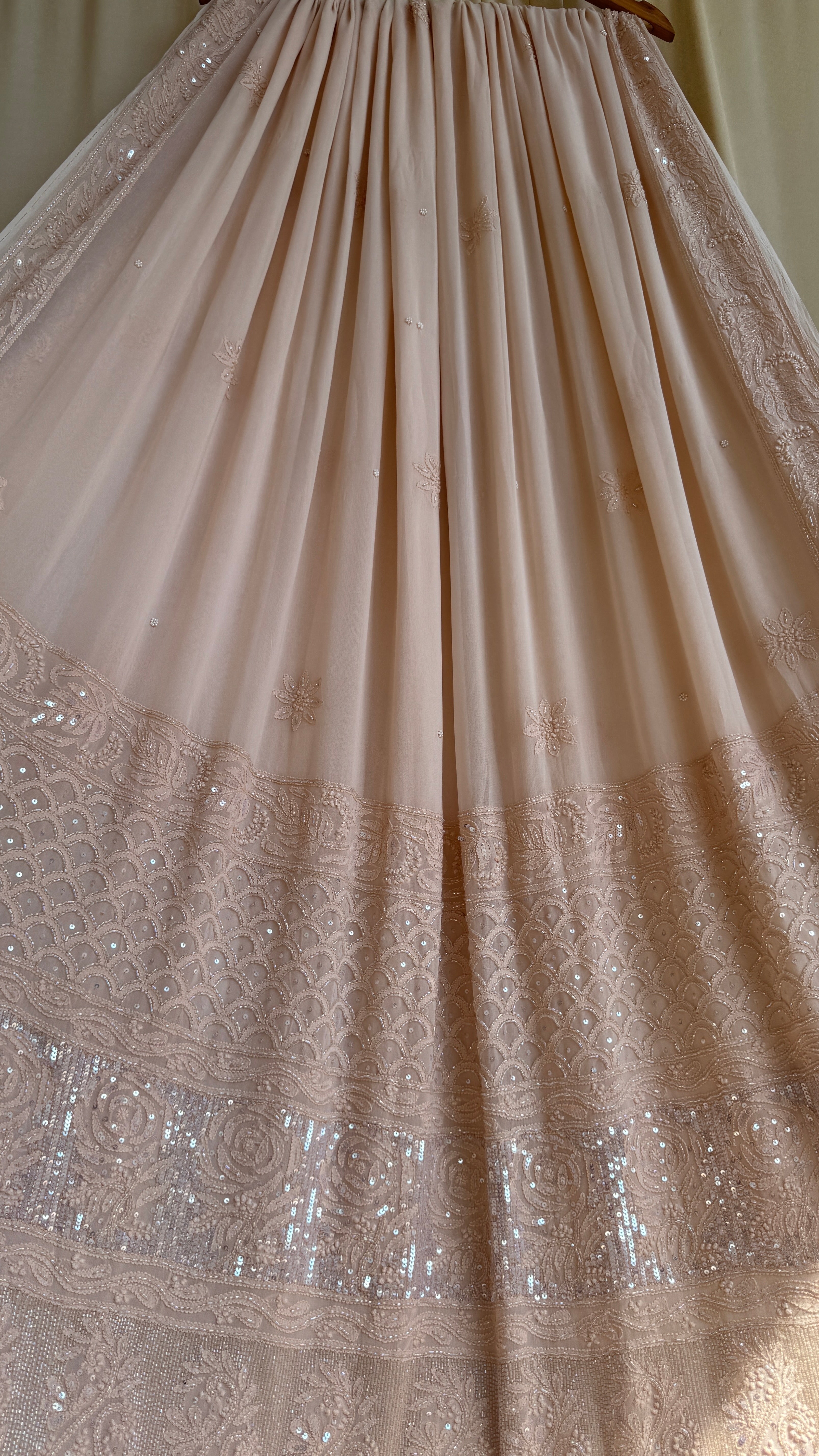Viscose Nude Beige Chikankari saree with Pearl embellishments