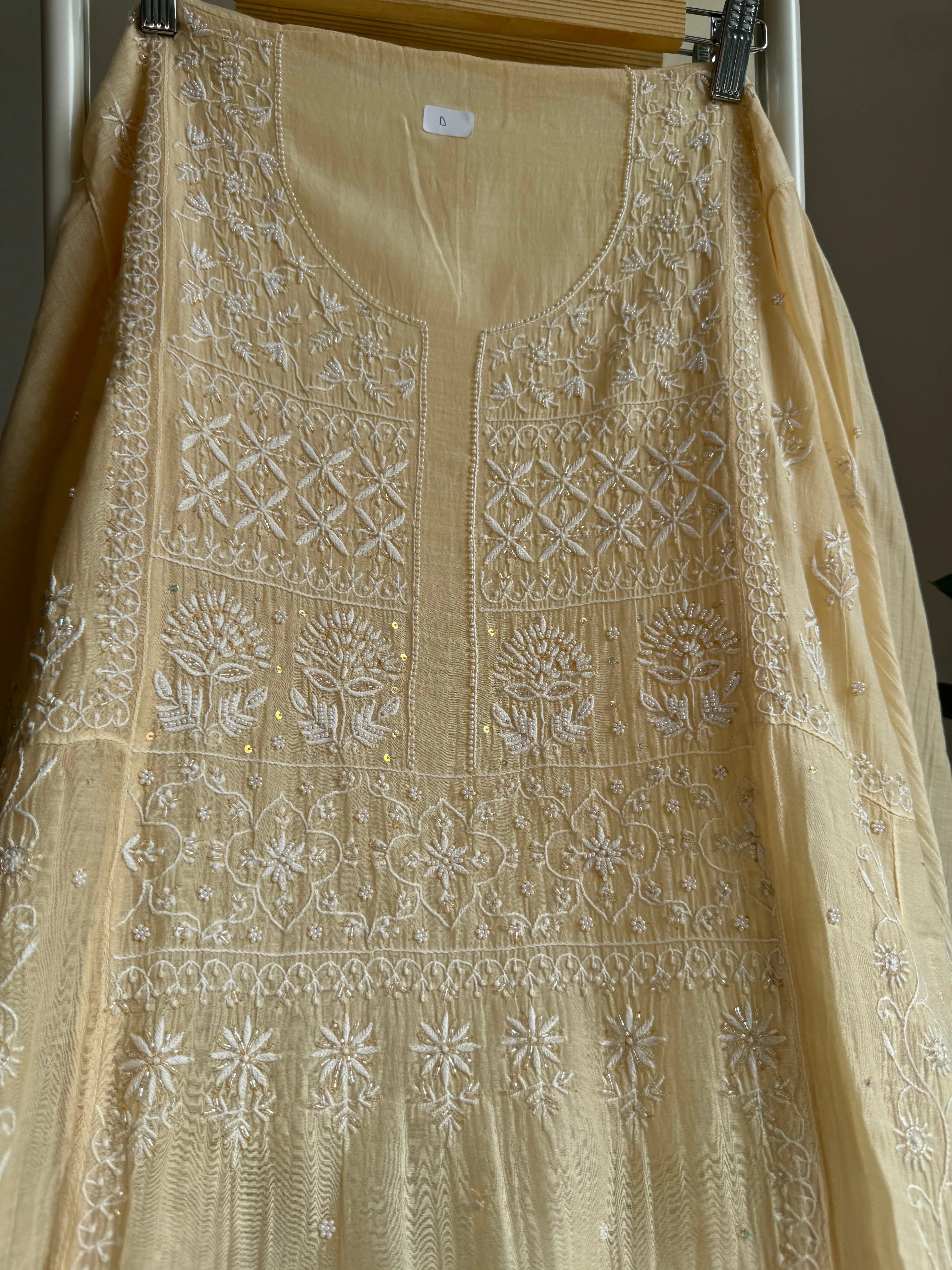 Mul Chanderi Anarkali - Beige ARIAA CHIKANKARI