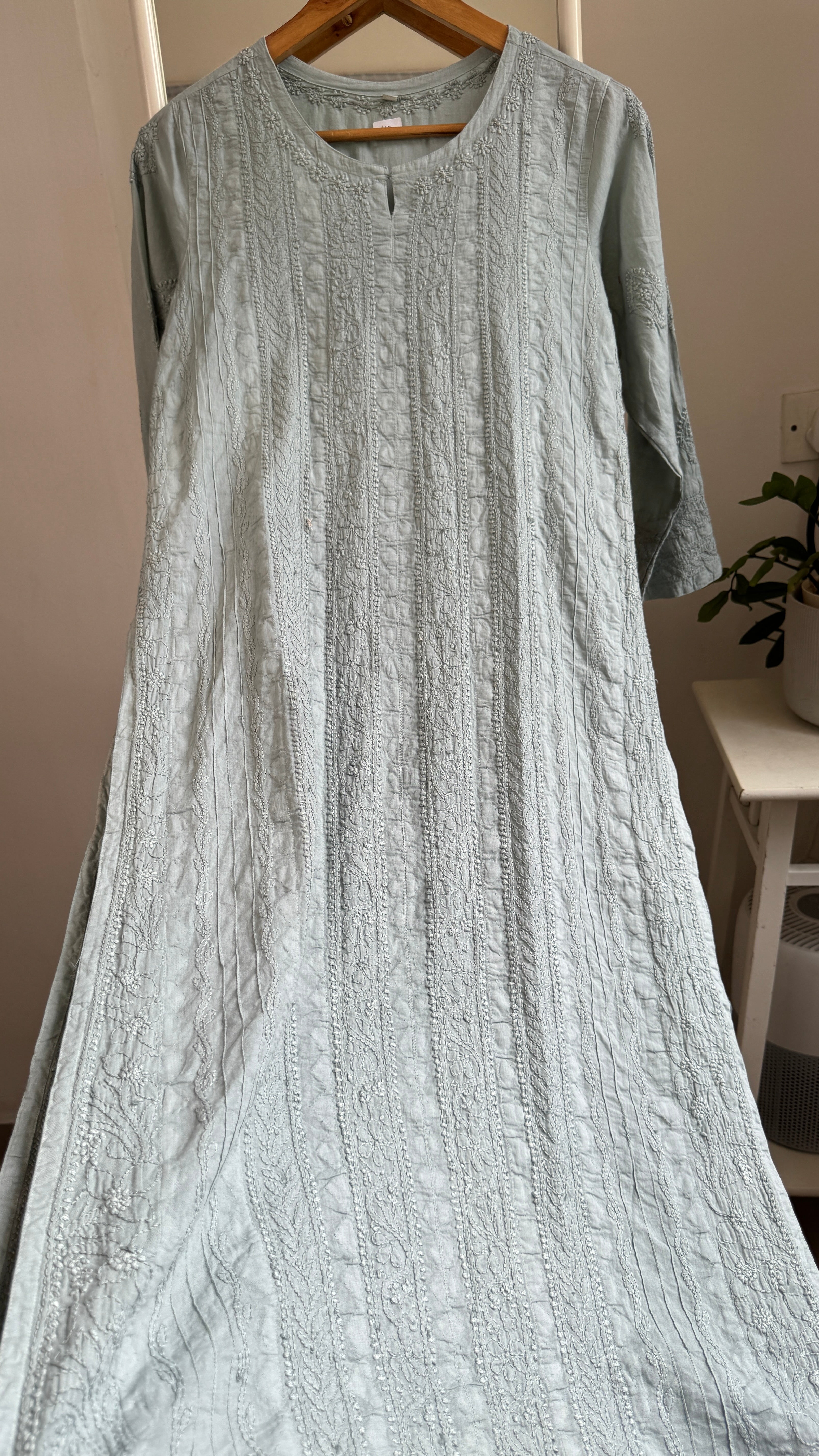 Pure Cotton Chikankari Full Jaal Kurti -Sage Green - Gul Collection
