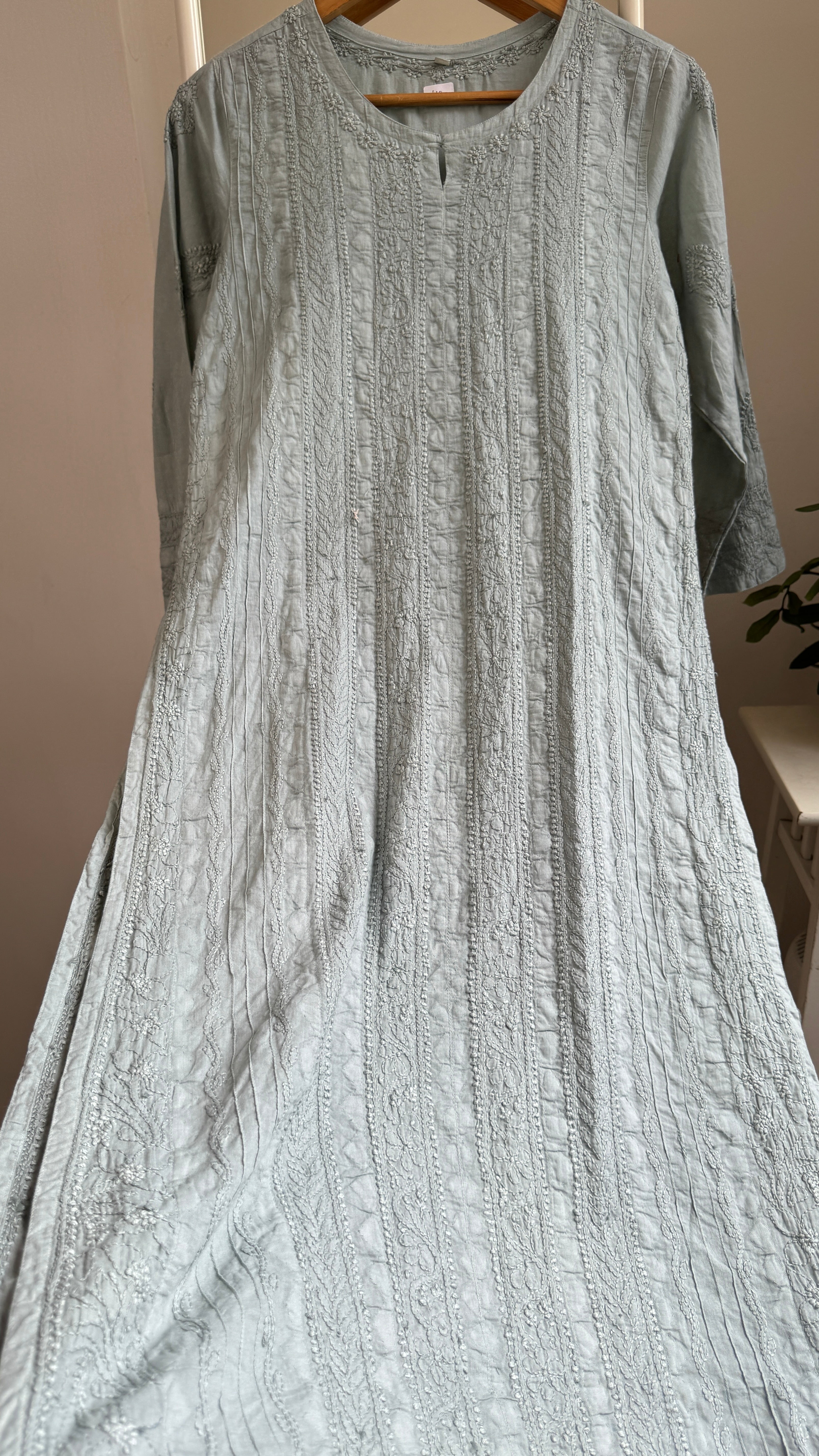Pure Cotton Chikankari Full Jaal Kurti -Sage Green - Gul Collection