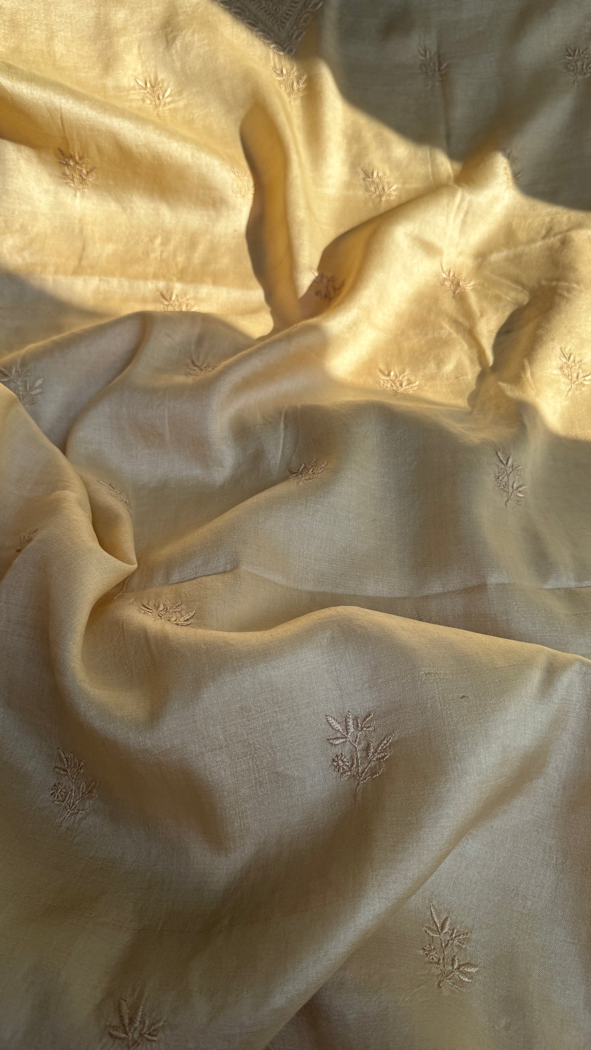Pure Tussar Silk Chikankari Kurta Length - Mens Beige