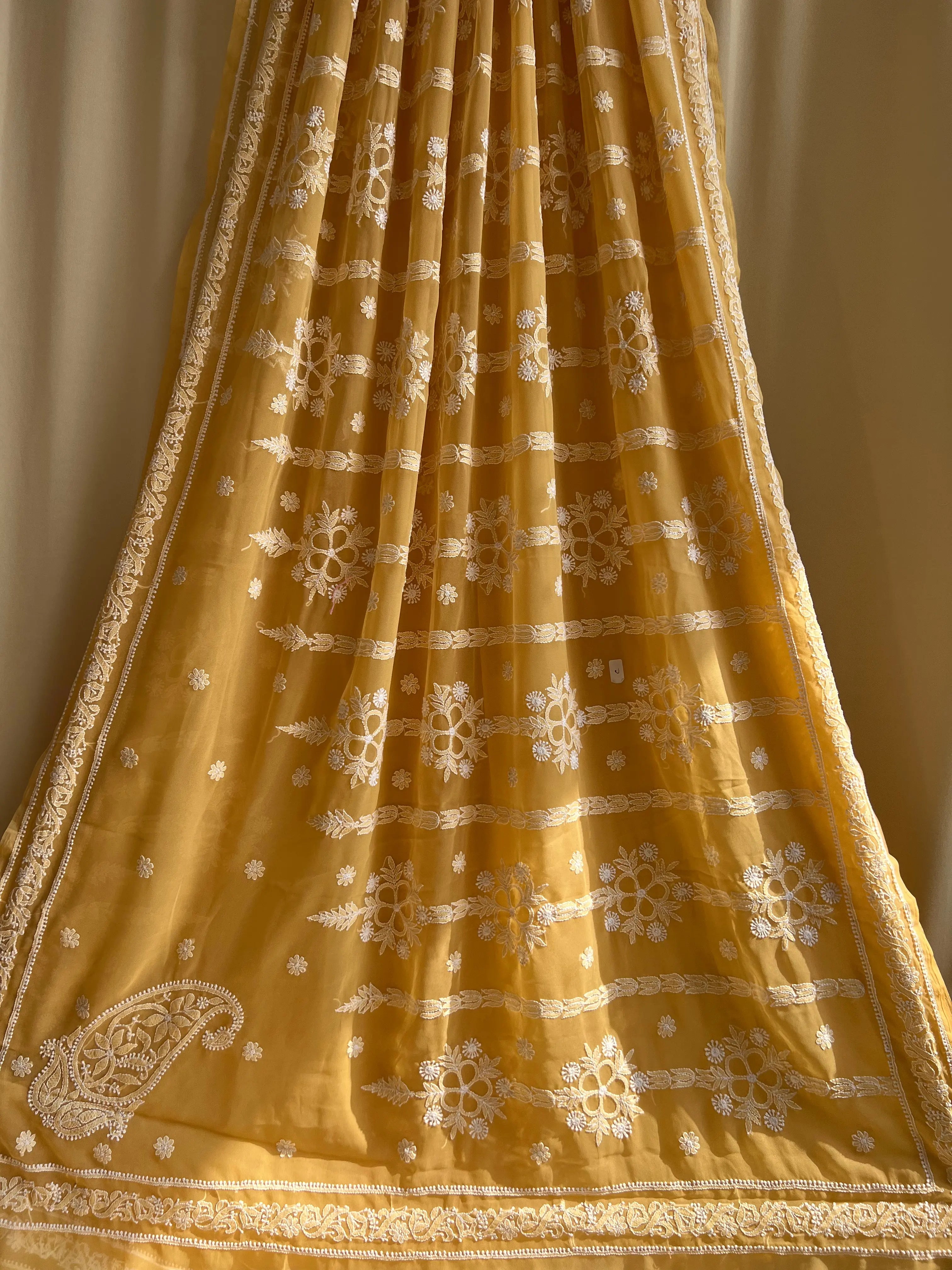 Georgette Chikankari saree in Beige ARIAA CHIKANKARI