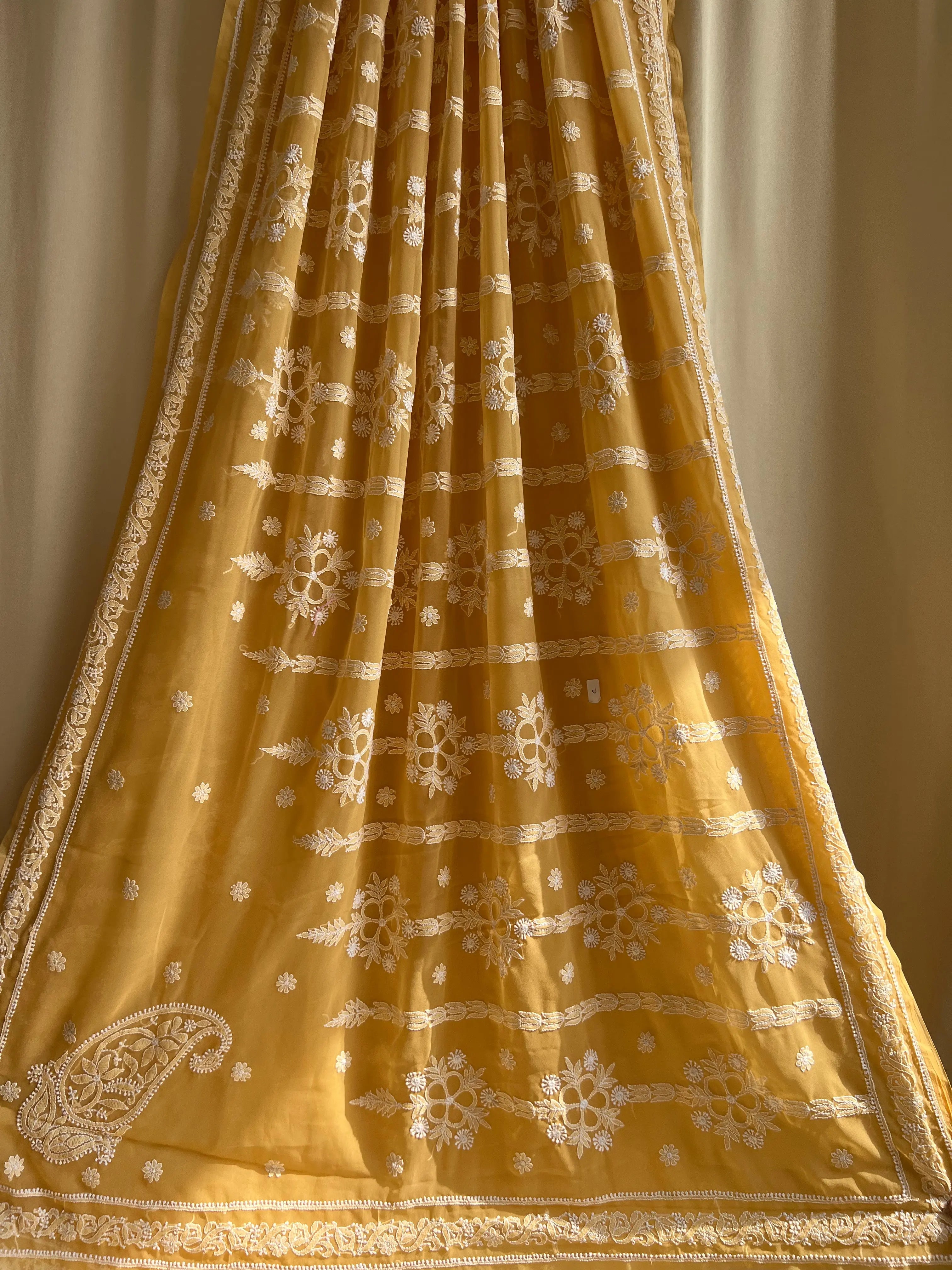Georgette Chikankari saree in Beige ARIAA CHIKANKARI