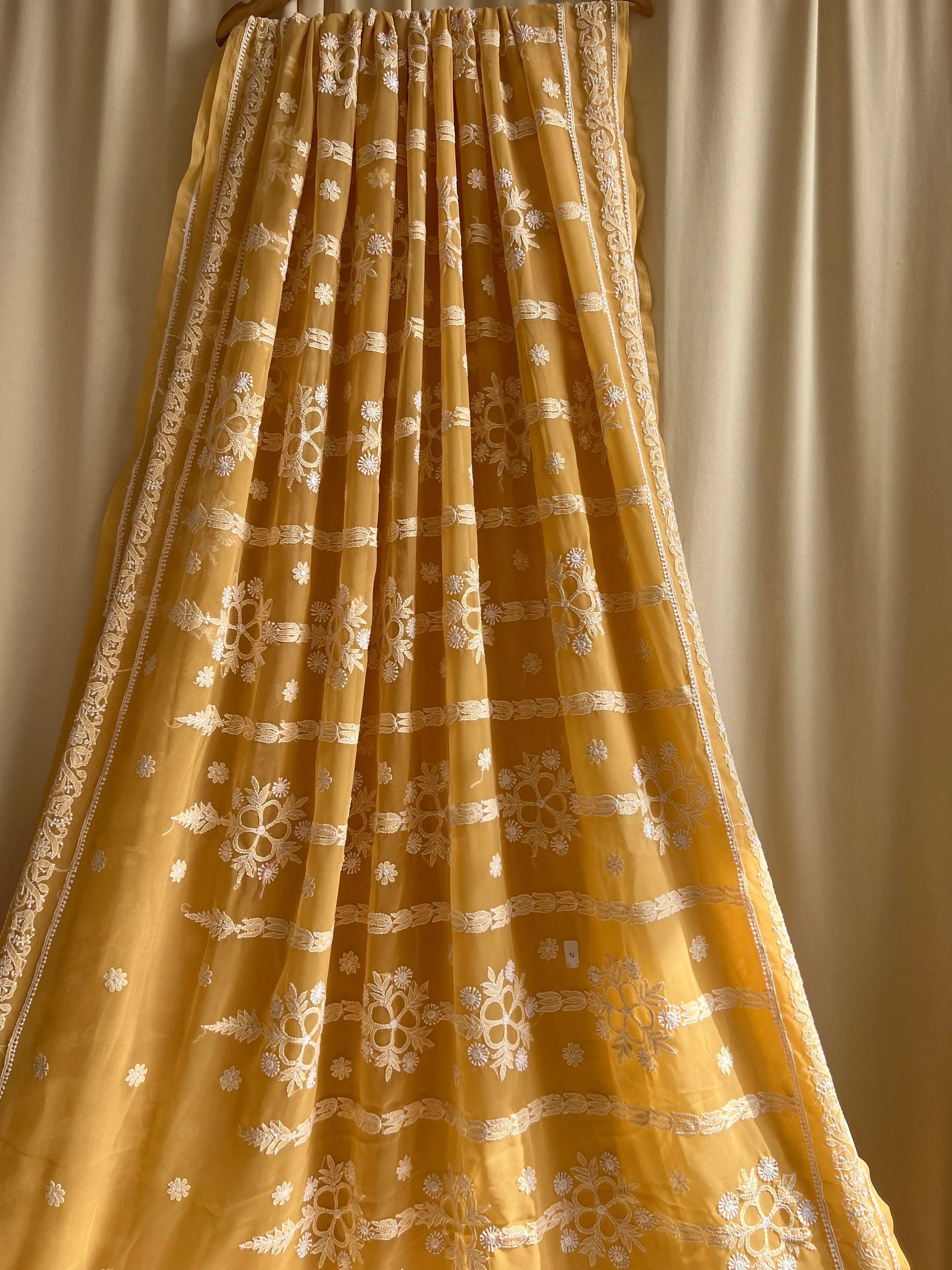 Georgette Chikankari saree in Beige ARIAA CHIKANKARI