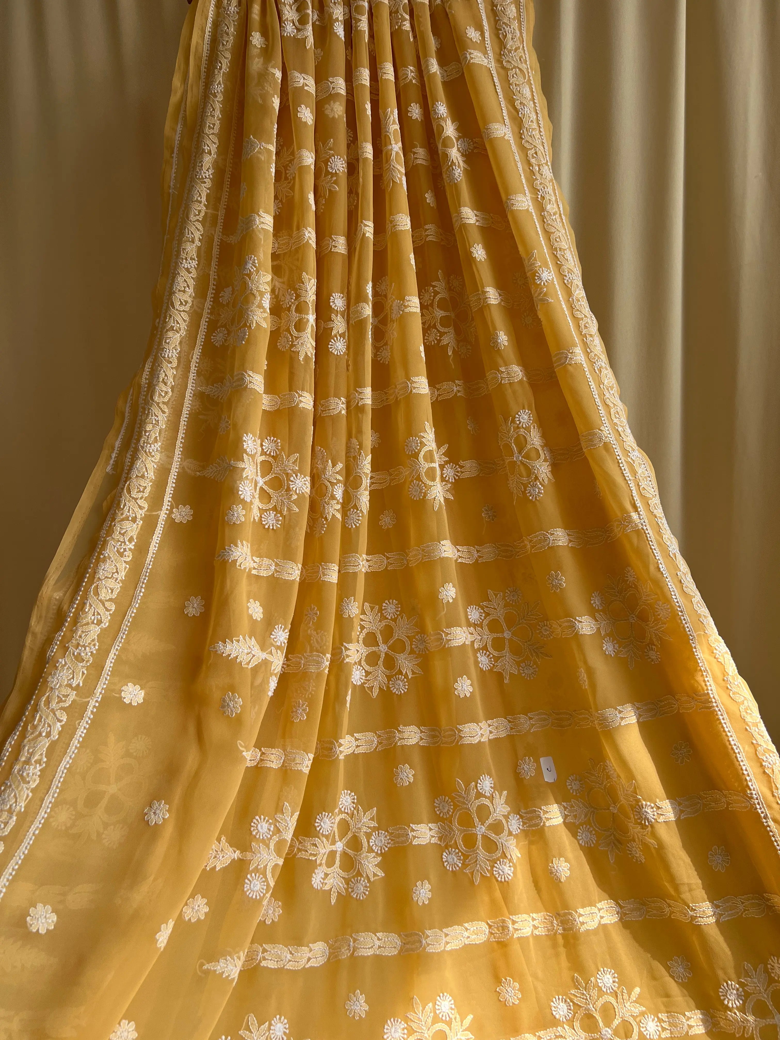 Georgette Chikankari saree in Beige ARIAA CHIKANKARI