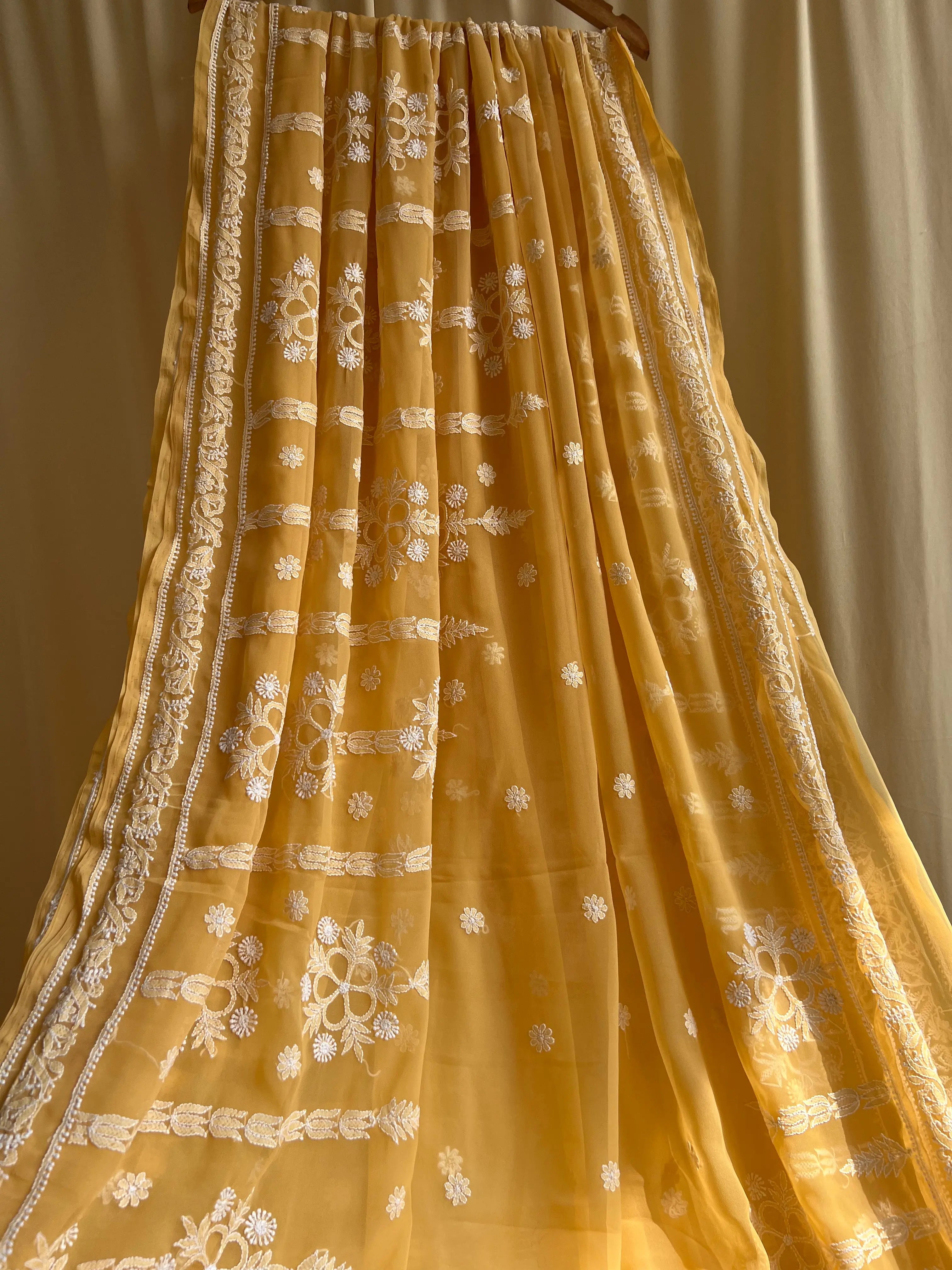 Georgette Chikankari saree in Beige ARIAA CHIKANKARI