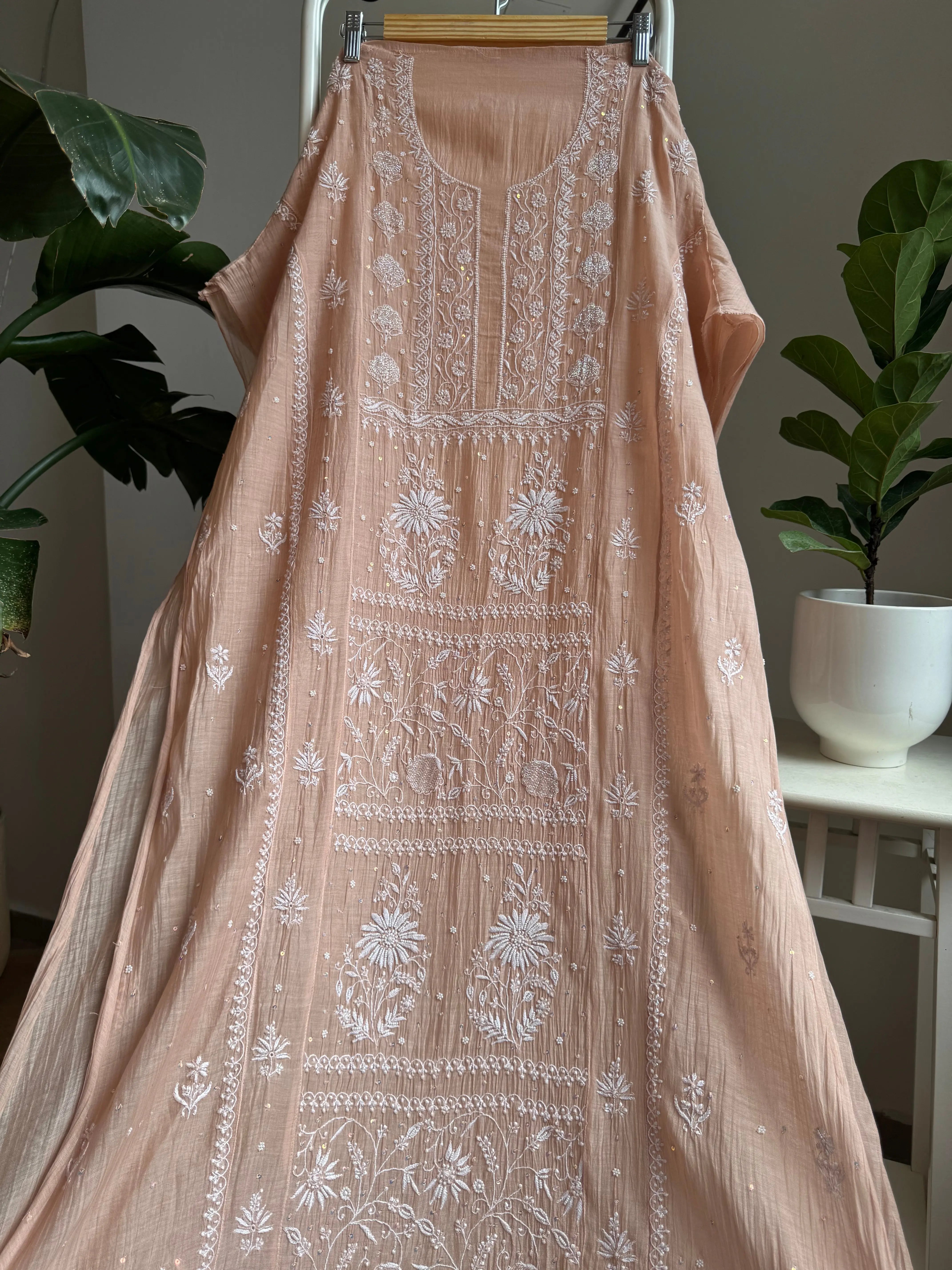 Mul Chanderi Straight Tunic -Light Brown ARIAA CHIKANKARI