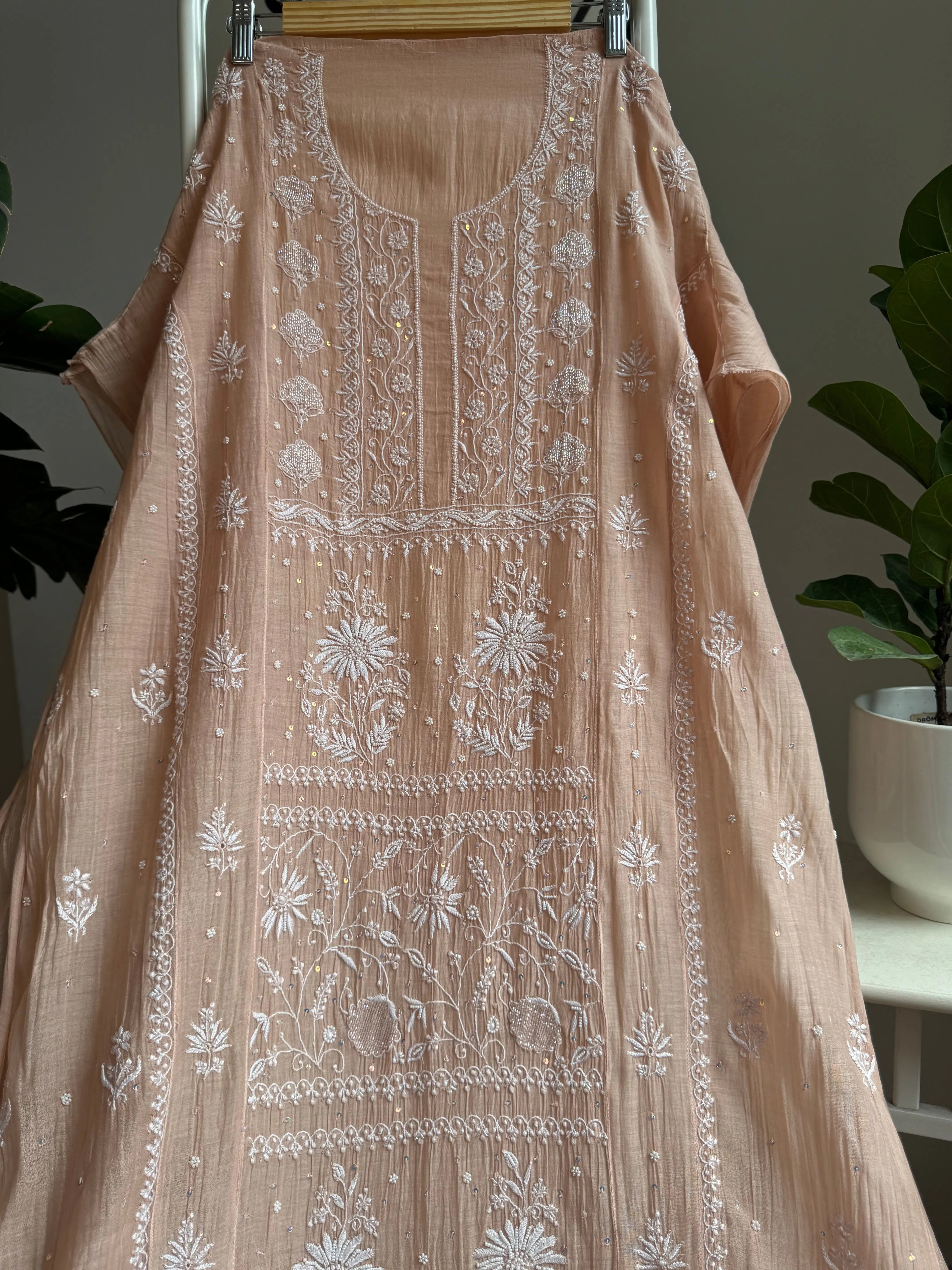 Mul Chanderi Straight Tunic -Light Brown ARIAA CHIKANKARI