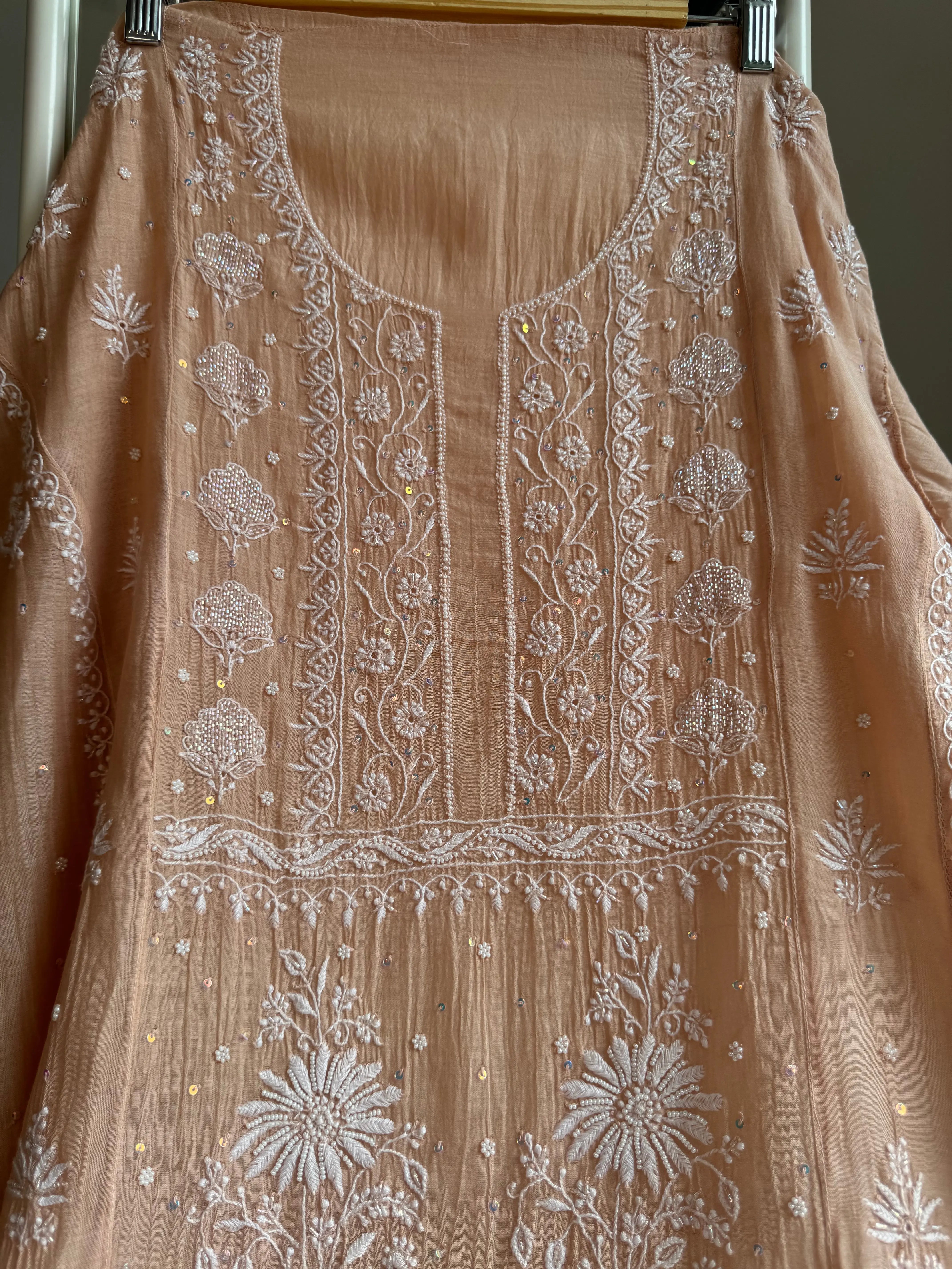 Mul Chanderi Straight Tunic -Light Brown ARIAA CHIKANKARI