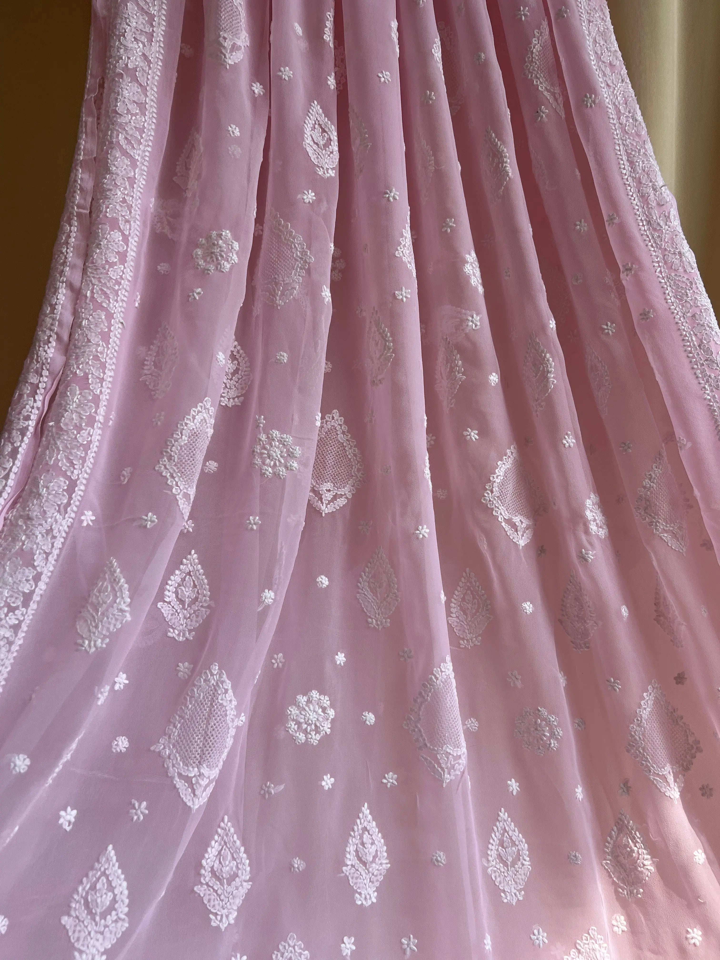 Georgette Chikankari saree in Pink ARIAA CHIKANKARI