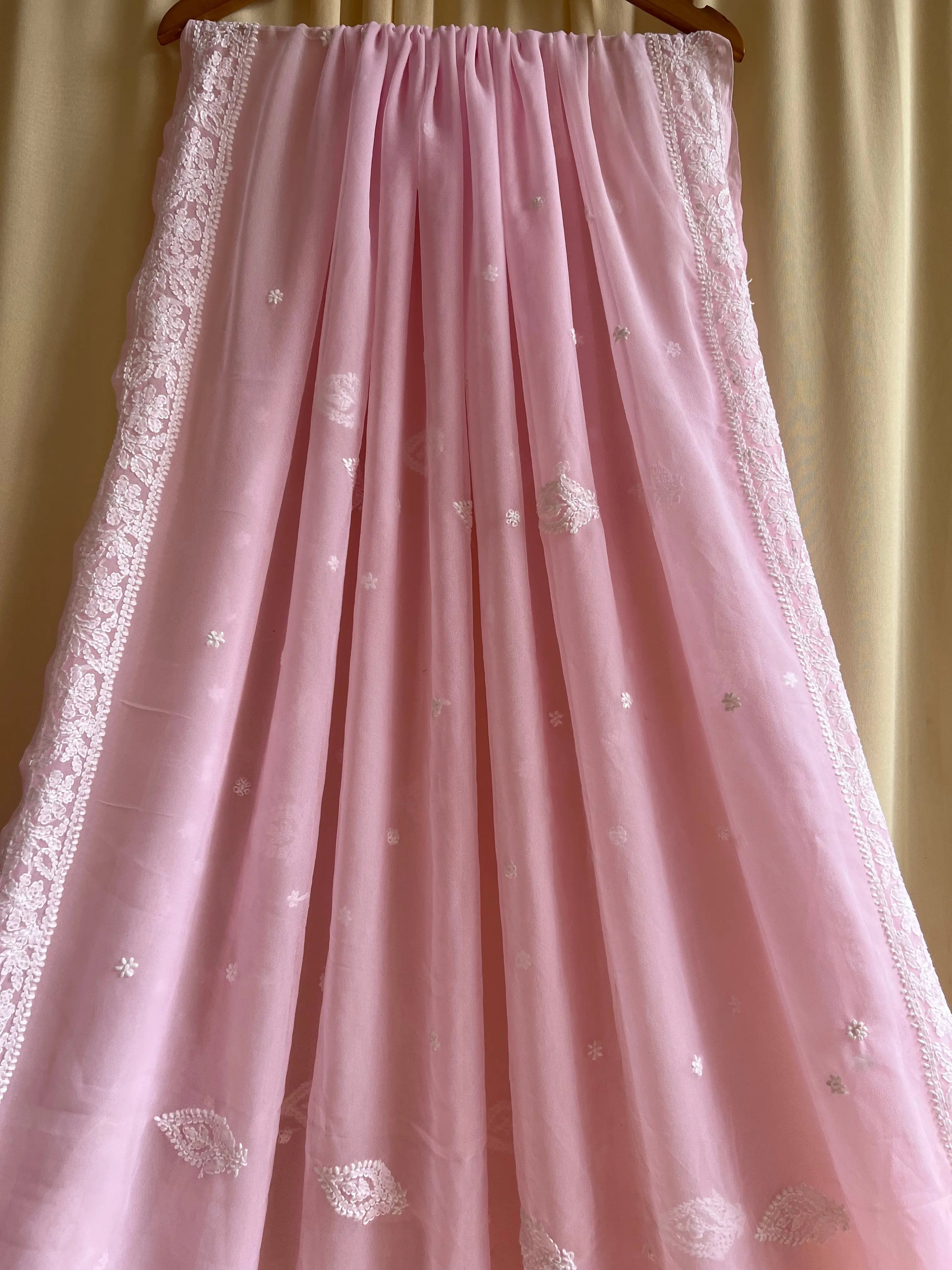 Georgette Chikankari saree in Pink ARIAA CHIKANKARI